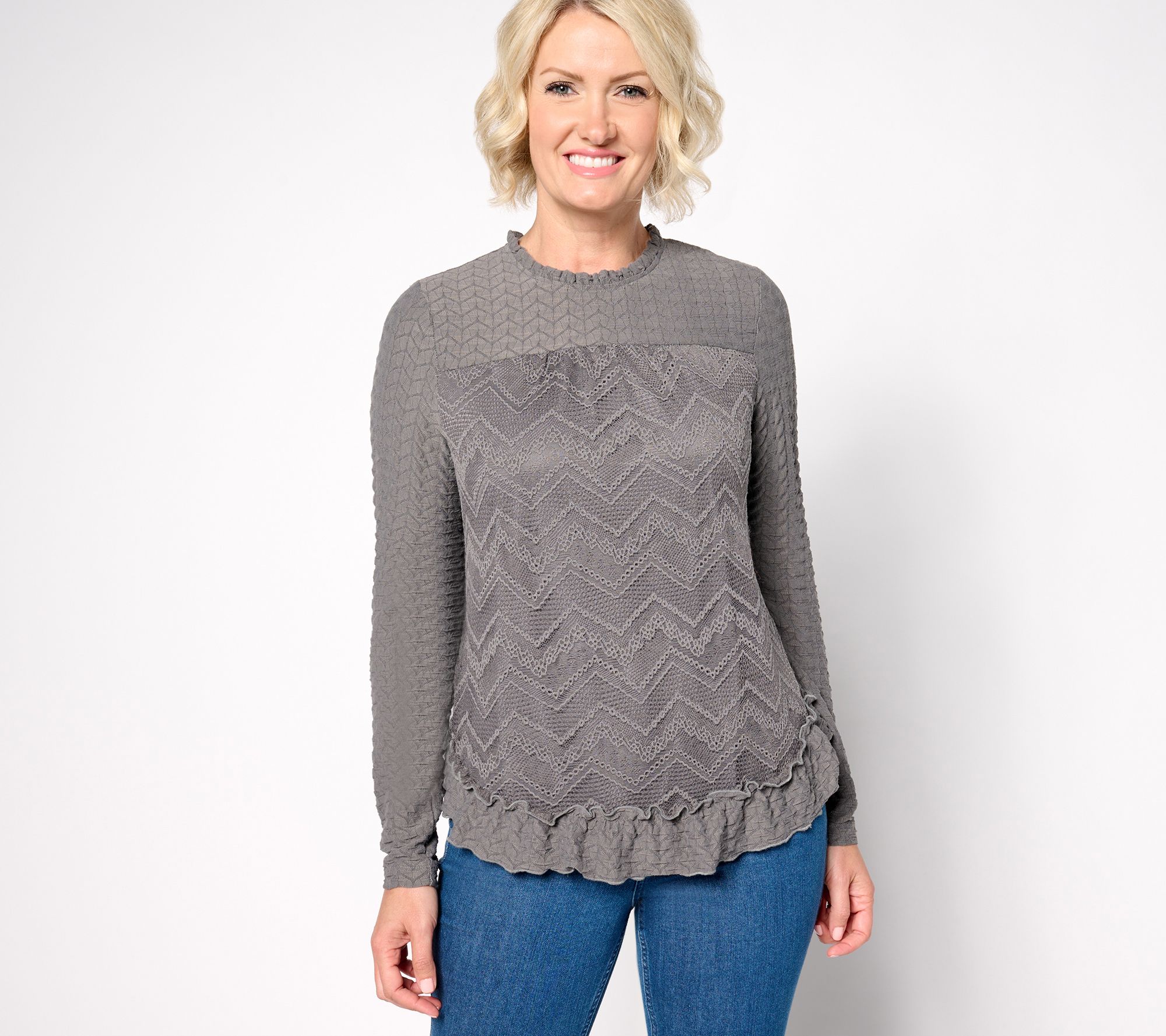 "As Is" LOGO Lavish by Lori Goldstein Long Sleeve Crew Neck Lace Top