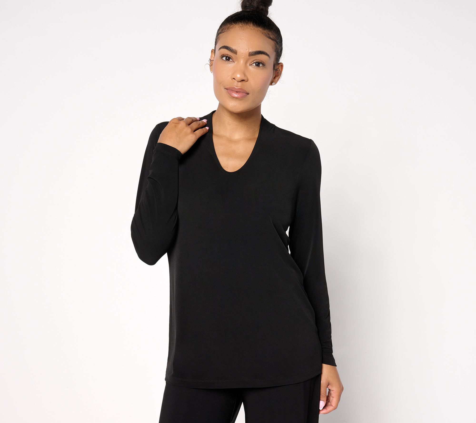 "As Is" Susan Graver Modern Essentials Liquid Knit Voop Neck Top