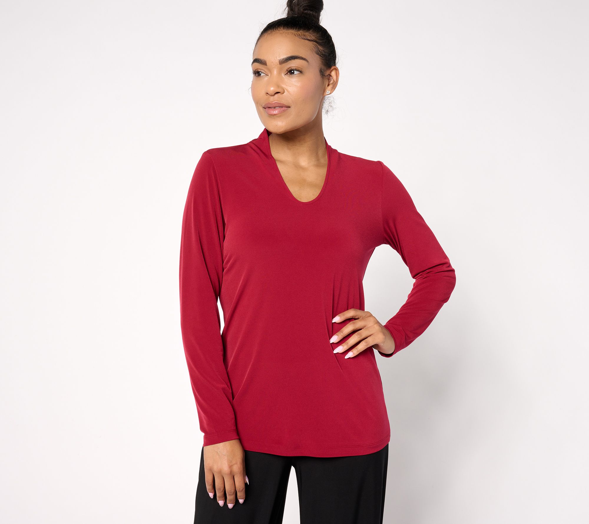 "As Is" Susan Graver Modern Essentials Liquid Knit Voop Neck Top