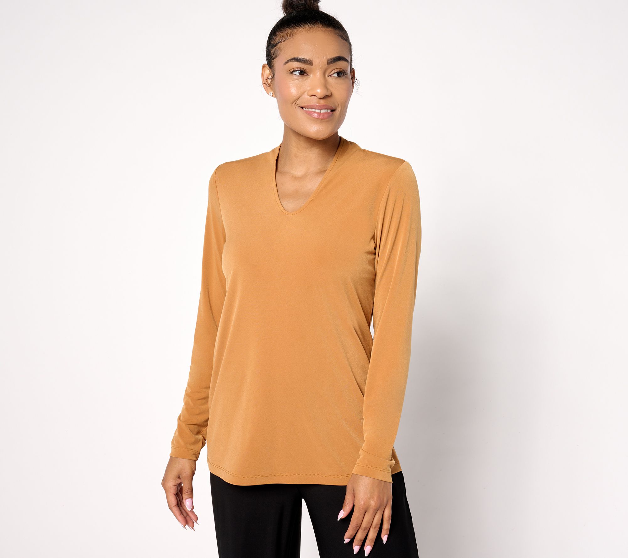 "As Is" Susan Graver Modern Essentials Liquid Knit Voop Neck Top