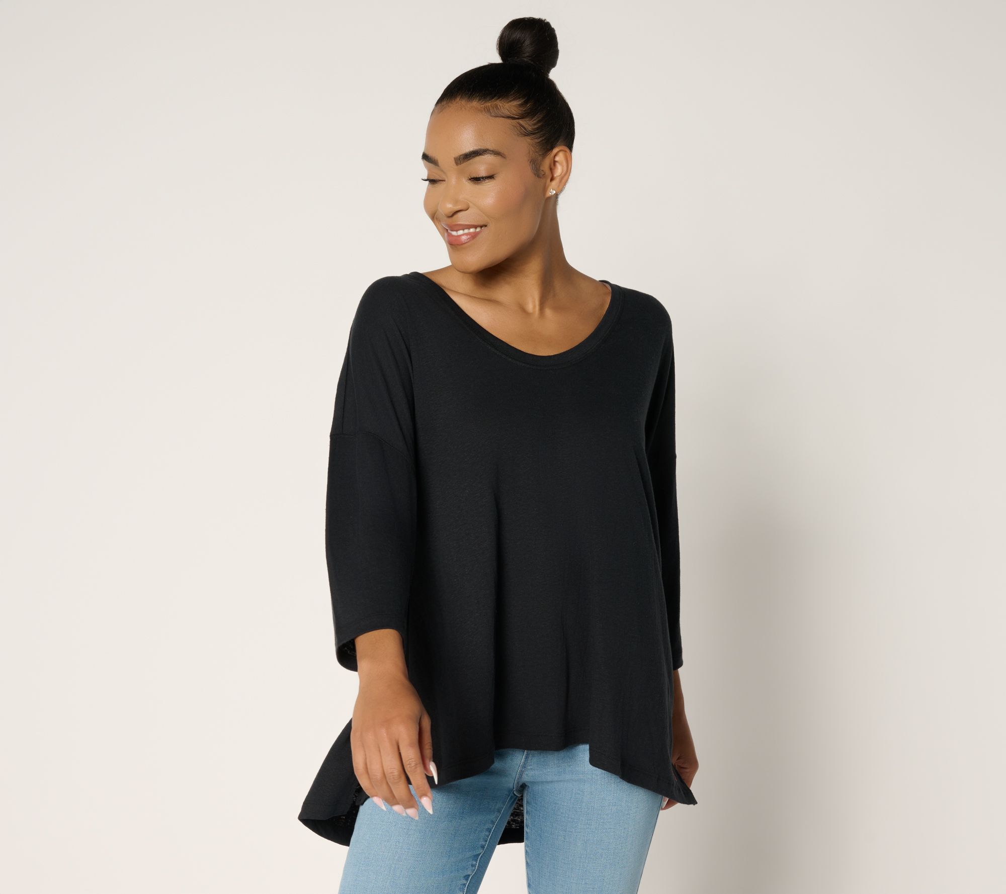 Peace Love World Soft V-Neck 3/4 Sleeve Linen Blend Easy Tee