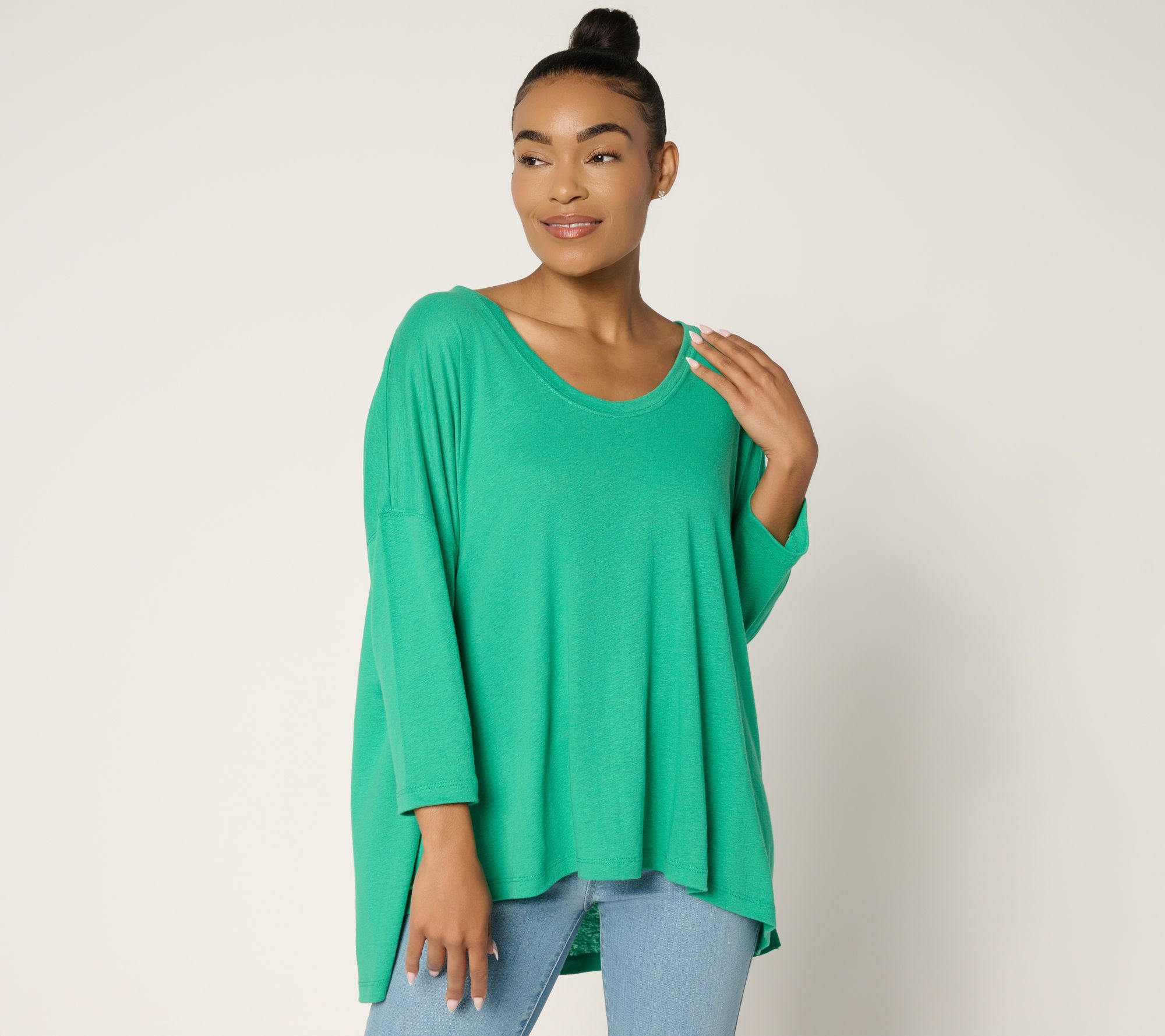 Peace Love World Soft V-Neck 3/4 Sleeve Linen Blend Easy Tee