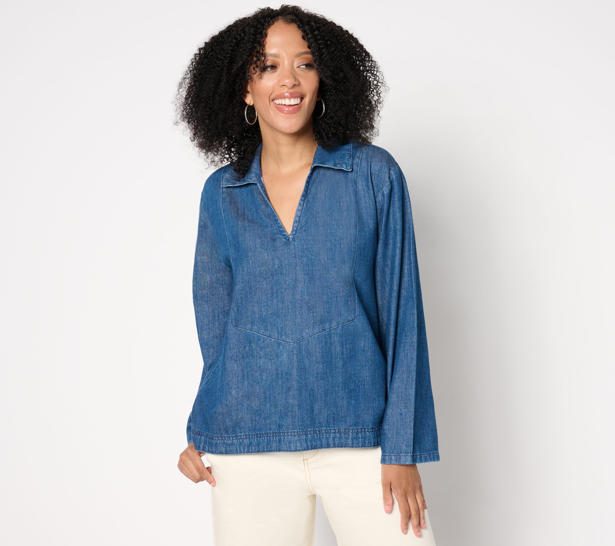 "As Is" Me by Jennie Garth Eden Drapey Denim Popover Blouse