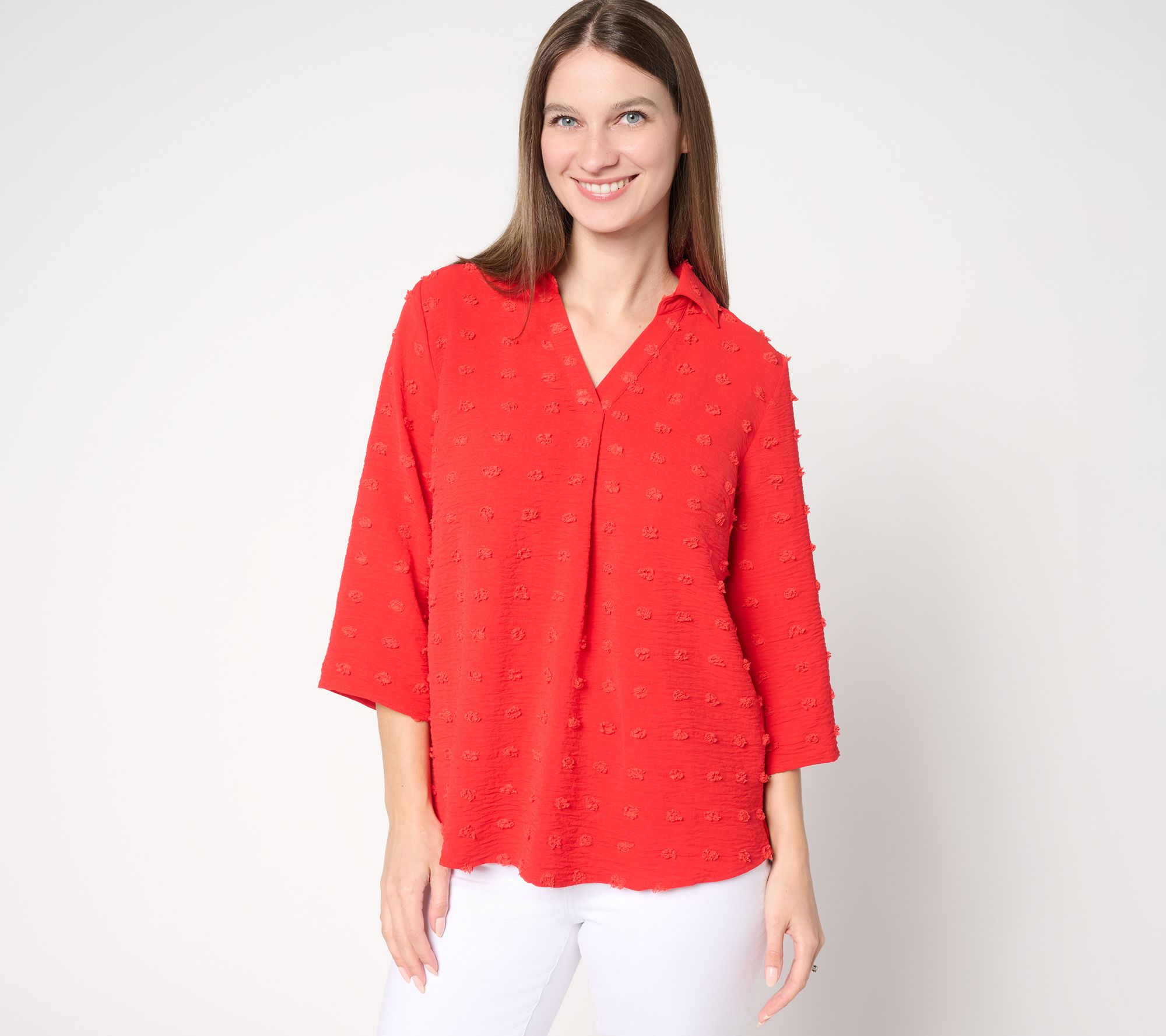 Denim & Co. Textured 3/4 Sleeve Collared Popover Top