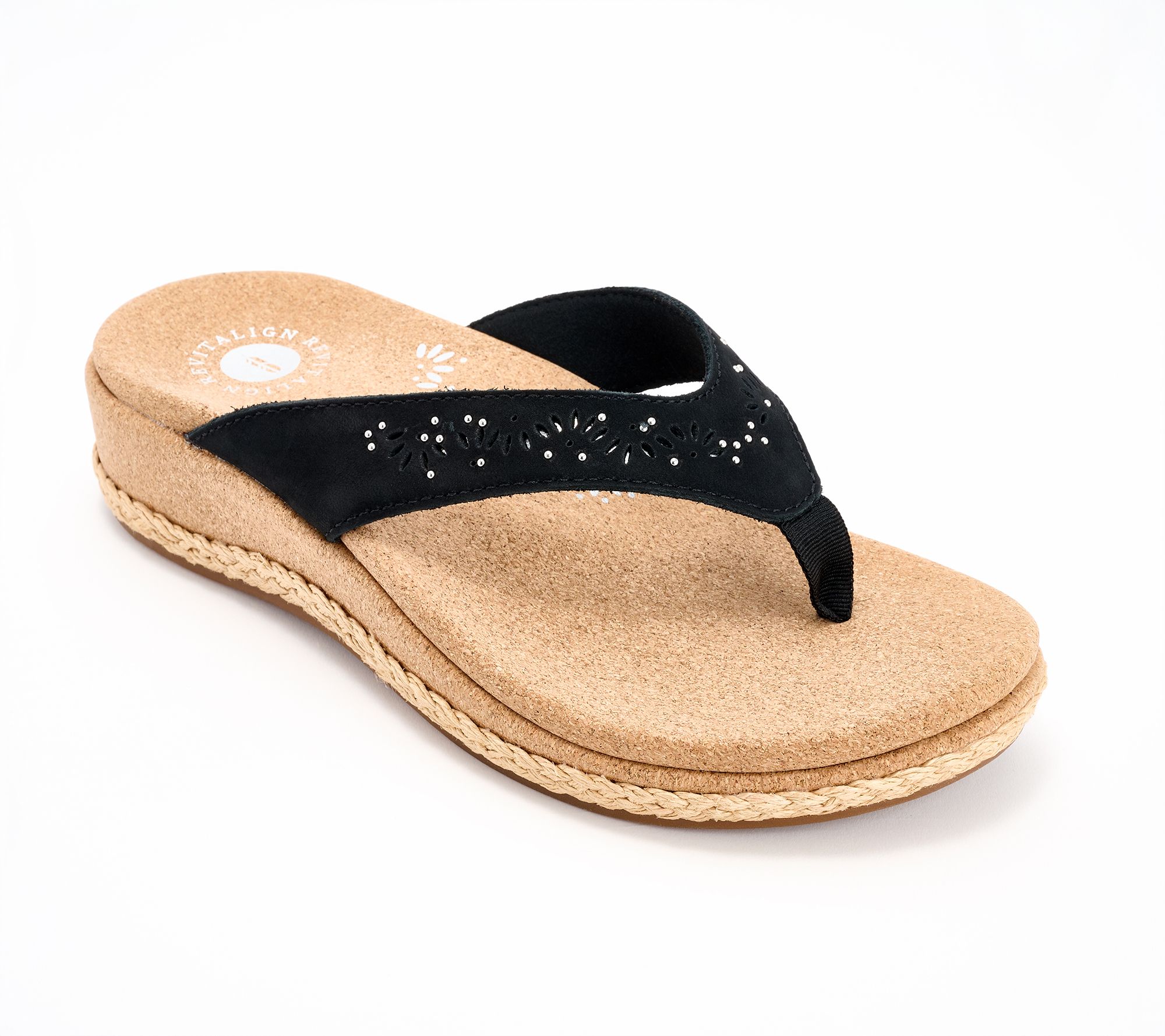 Revitalign Orthotic Perforated Leather Thong Wedges - Kate