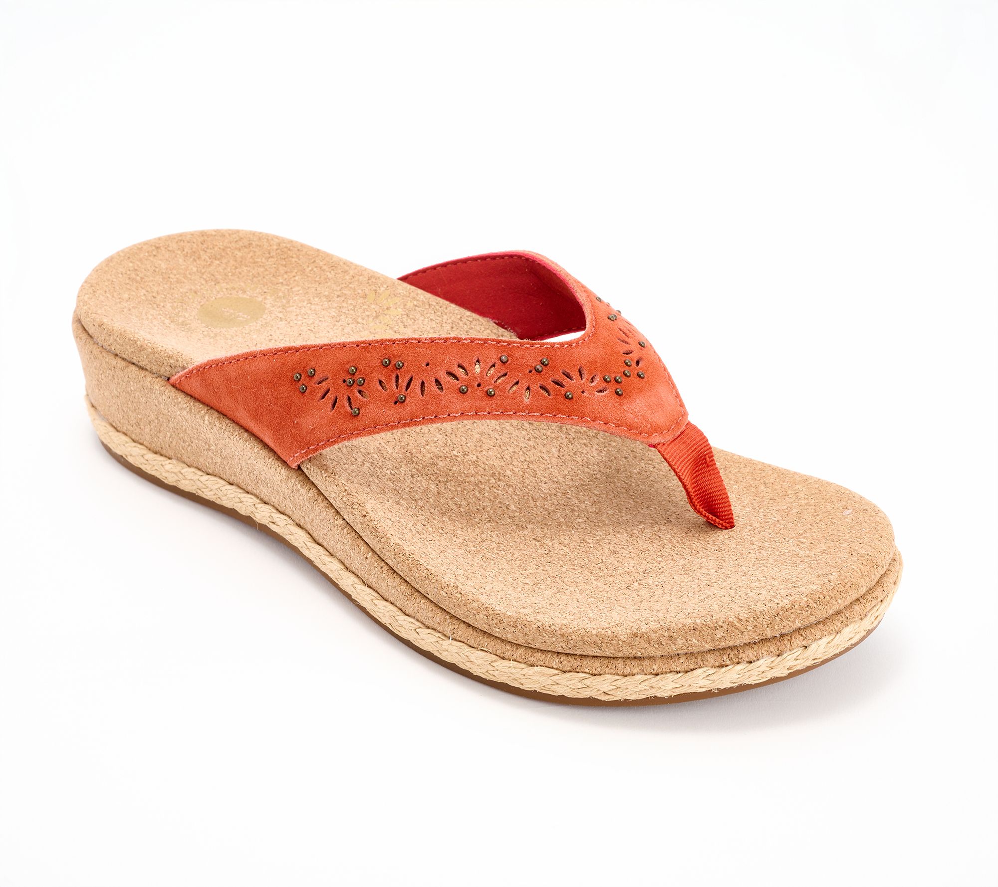 Revitalign Orthotic Perforated Leather Thong Wedges - Kate