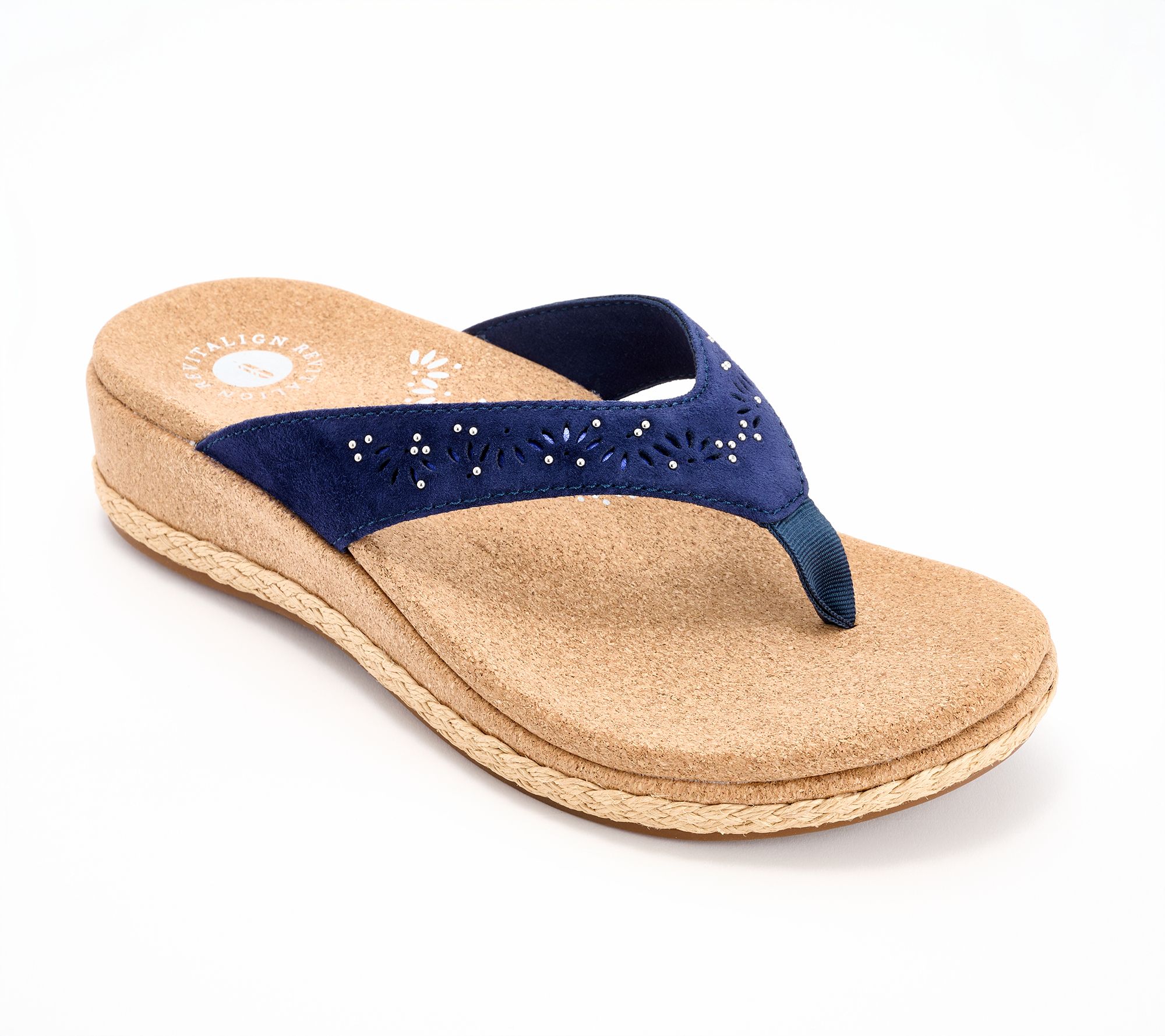 Revitalign Orthotic Perforated Leather Thong Wedges - Kate