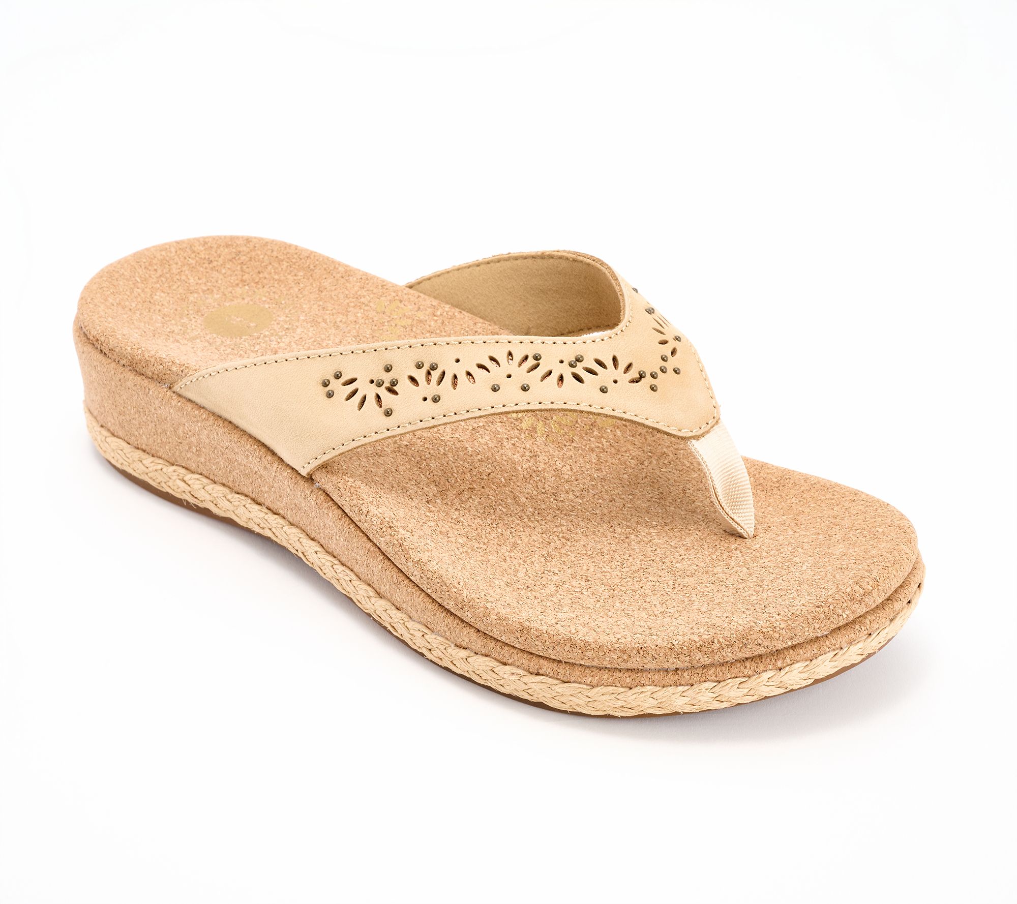 Revitalign Orthotic Perforated Leather Thong Wedges - Kate