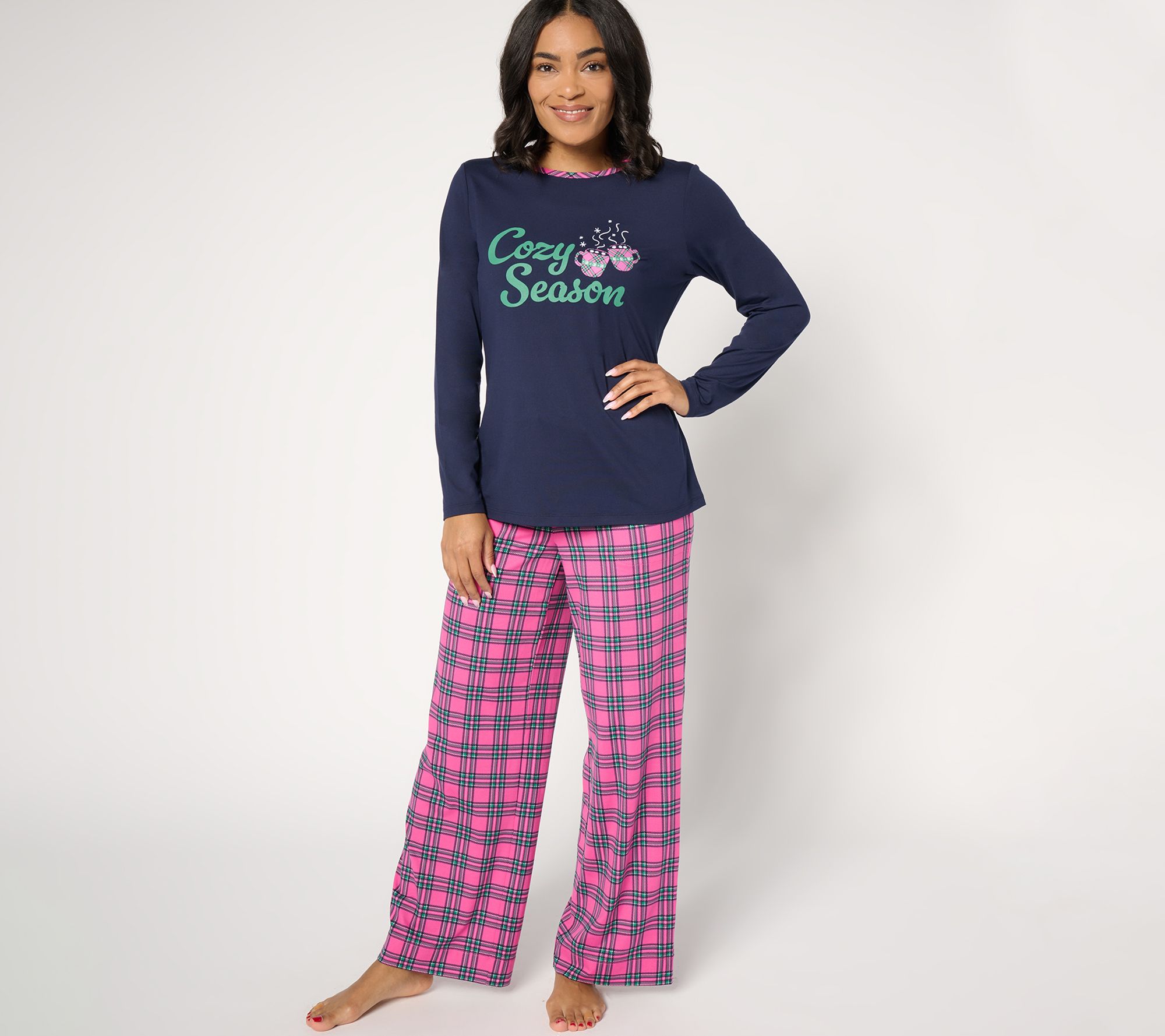 "As Is" Denim & Co. Cabin Fever Two Piece Knit Pajama Set