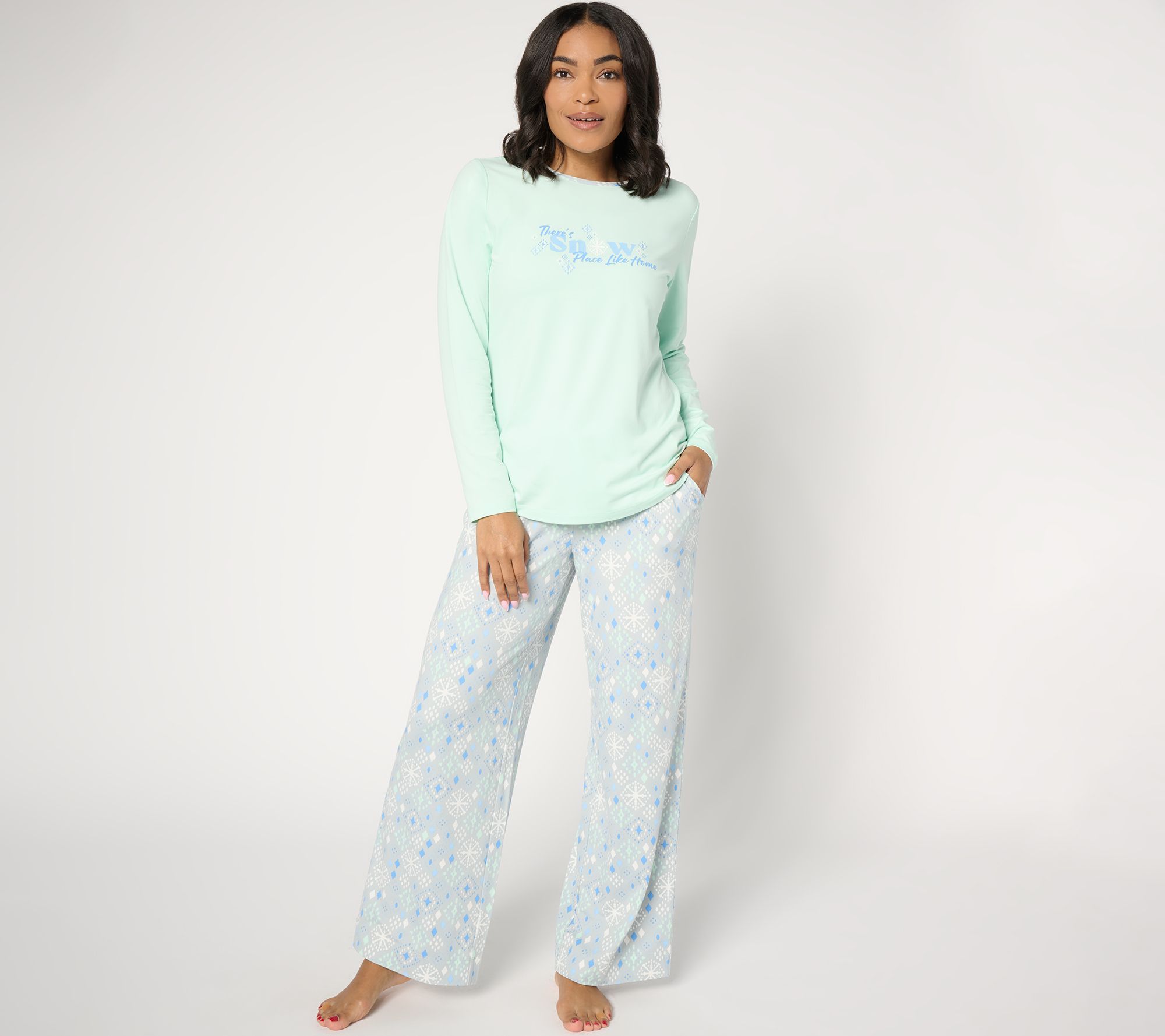 "As Is" Denim & Co. Cabin Fever Two Piece Knit Pajama Set