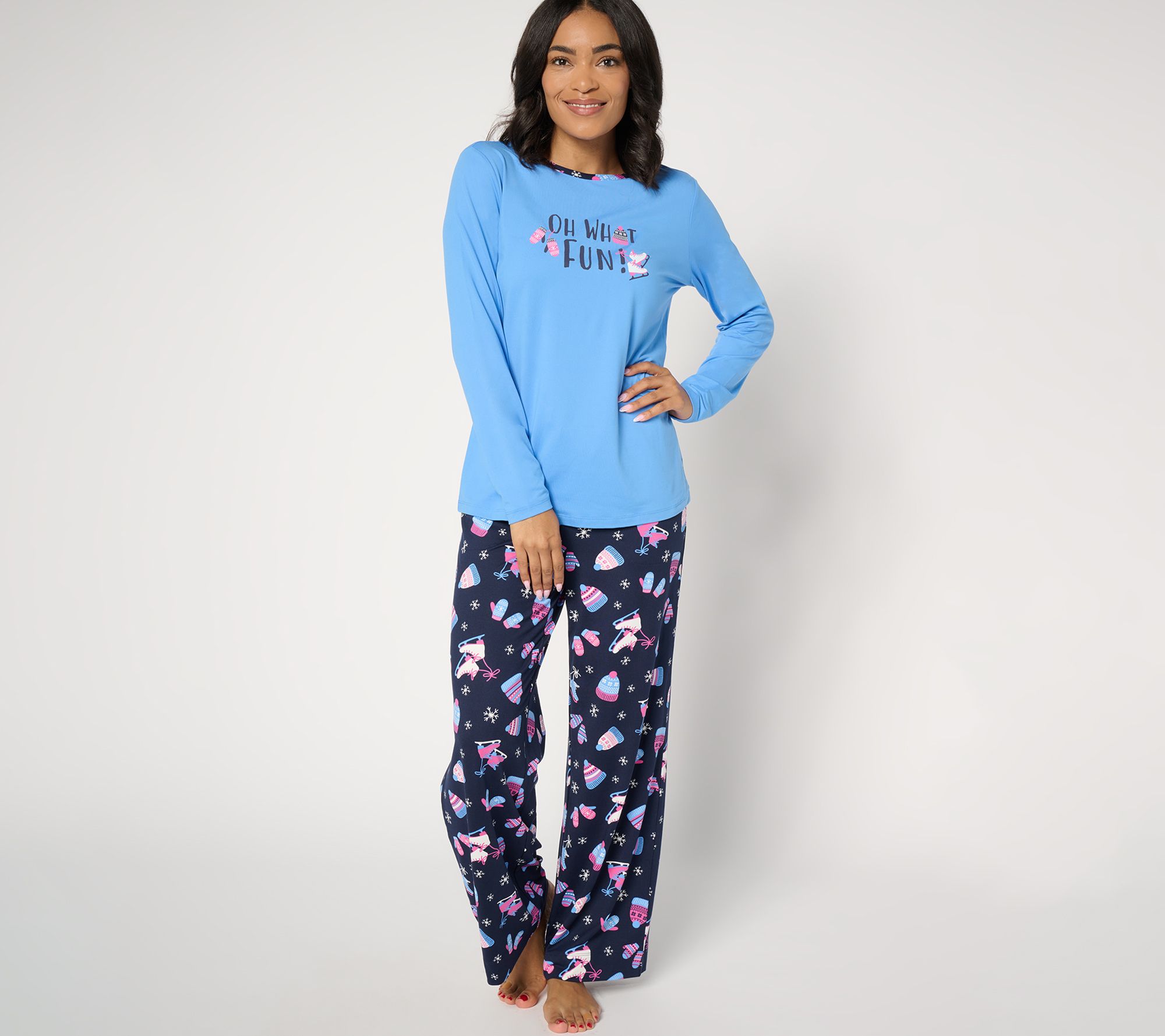 "As Is" Denim & Co. Cabin Fever Two Piece Knit Pajama Set
