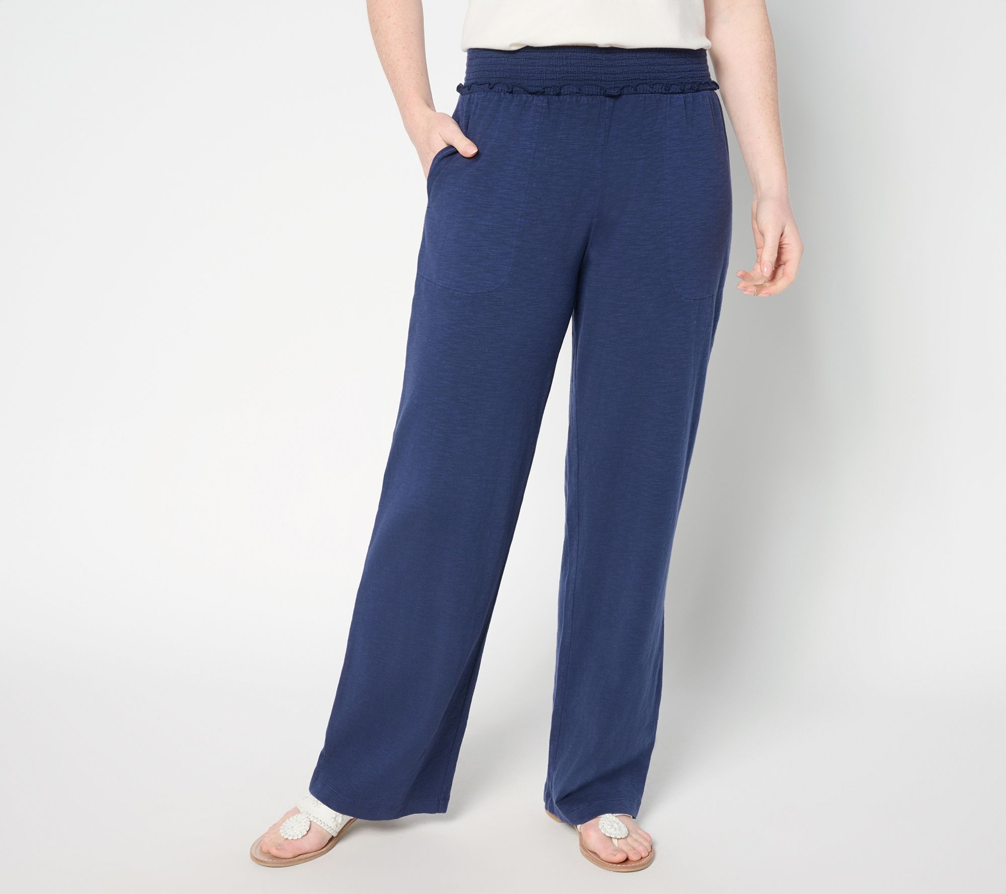 AnyBody Tall Slub Jersey and Gauze Mixed Wide Leg Pants