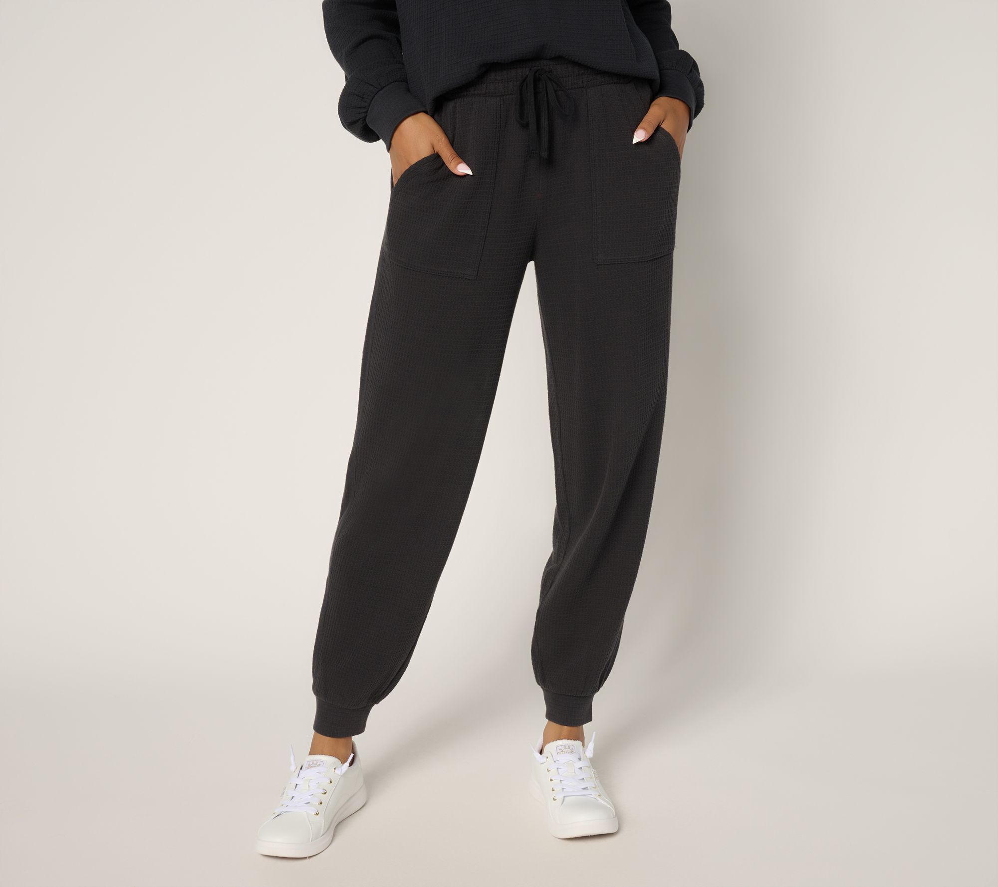 AnyBody Petite Washed Waffle Knit Joggers