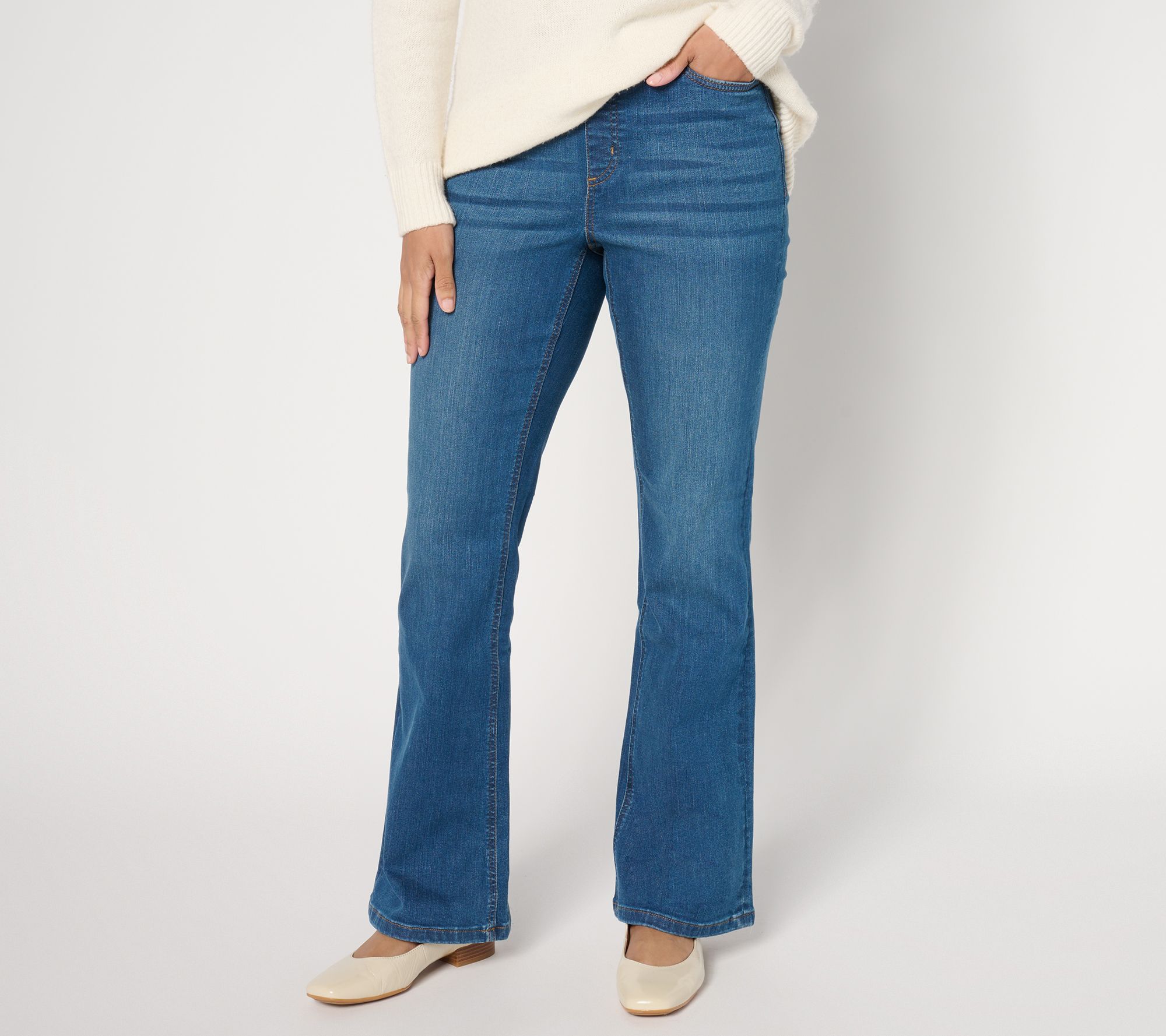 "As Is" Denim & Co. Petite Indigo Cozy Touch Baby Boot Pull On Jean