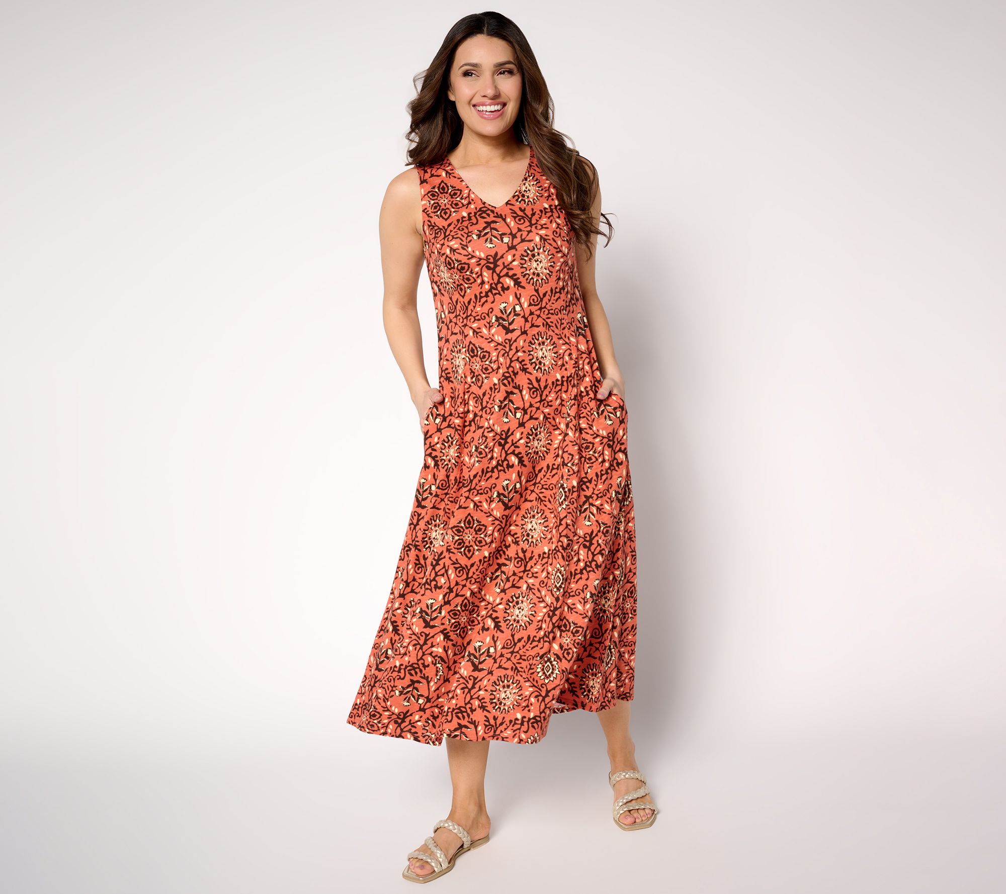 Denim & Co. Canyon Retreat Petite Slub Jersey Midi Dress