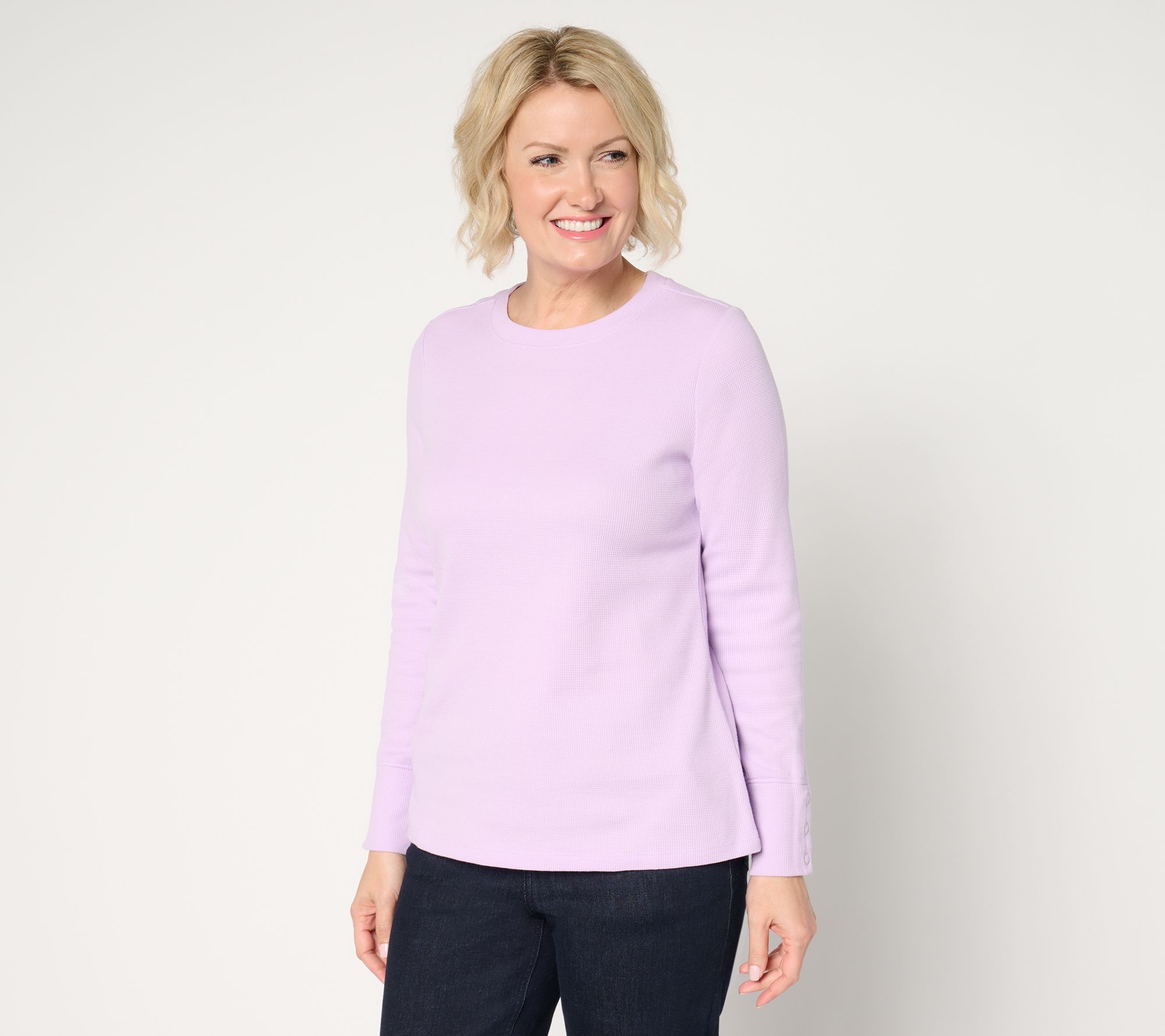 "As Is" Denim & Co. Adaptive Waffle Knit Long Sleeve Button Cuff Top