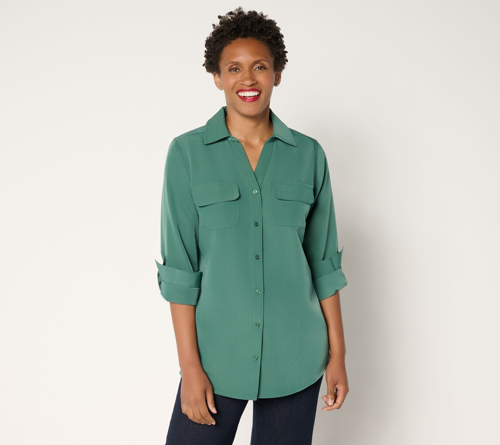 ShWk8/18 Denim & Co. Essentials Original Button Front Tunic