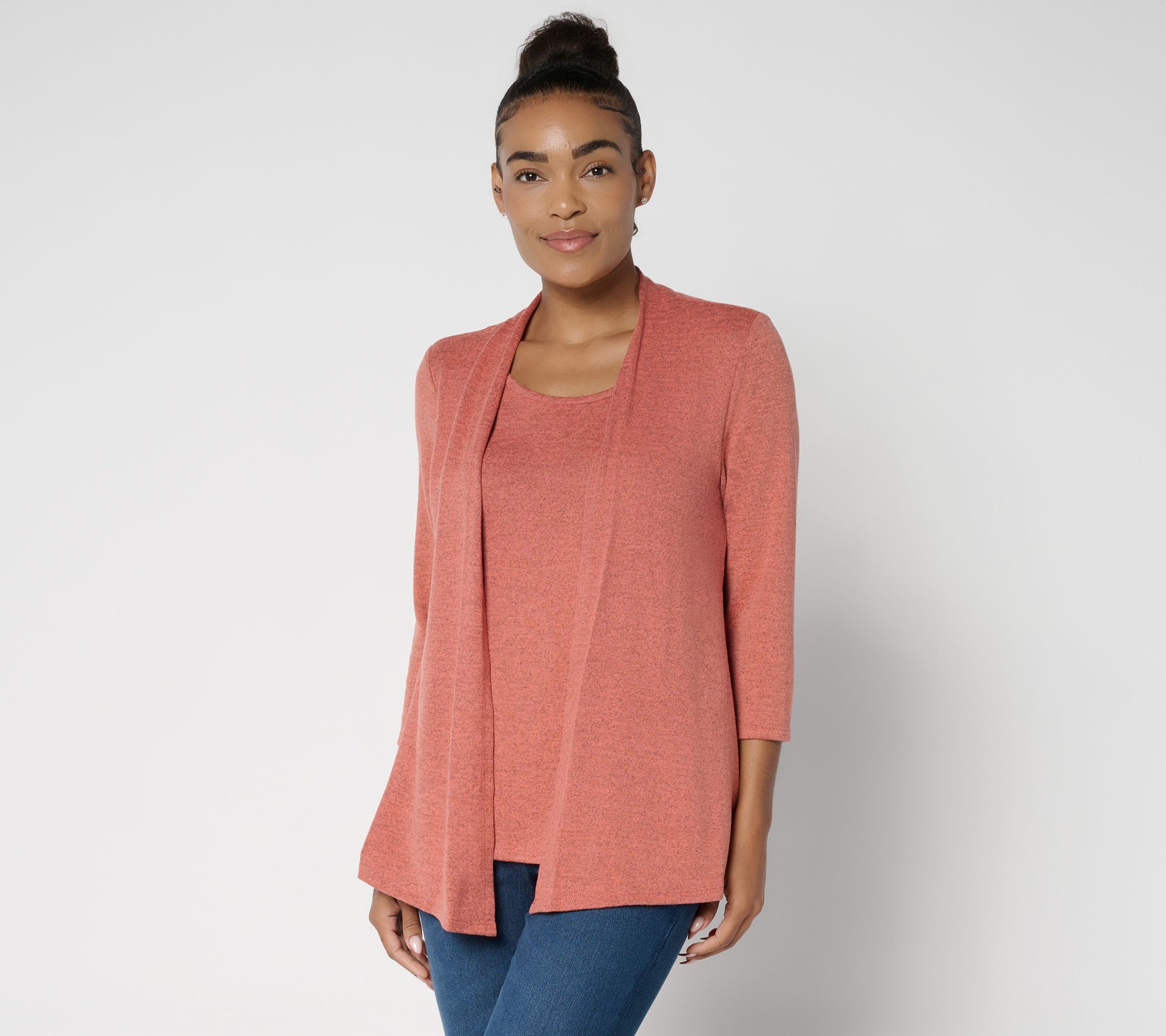 Denim & Co. Print or Solid Heavenly Jersey Cardigan/Tank 2fer