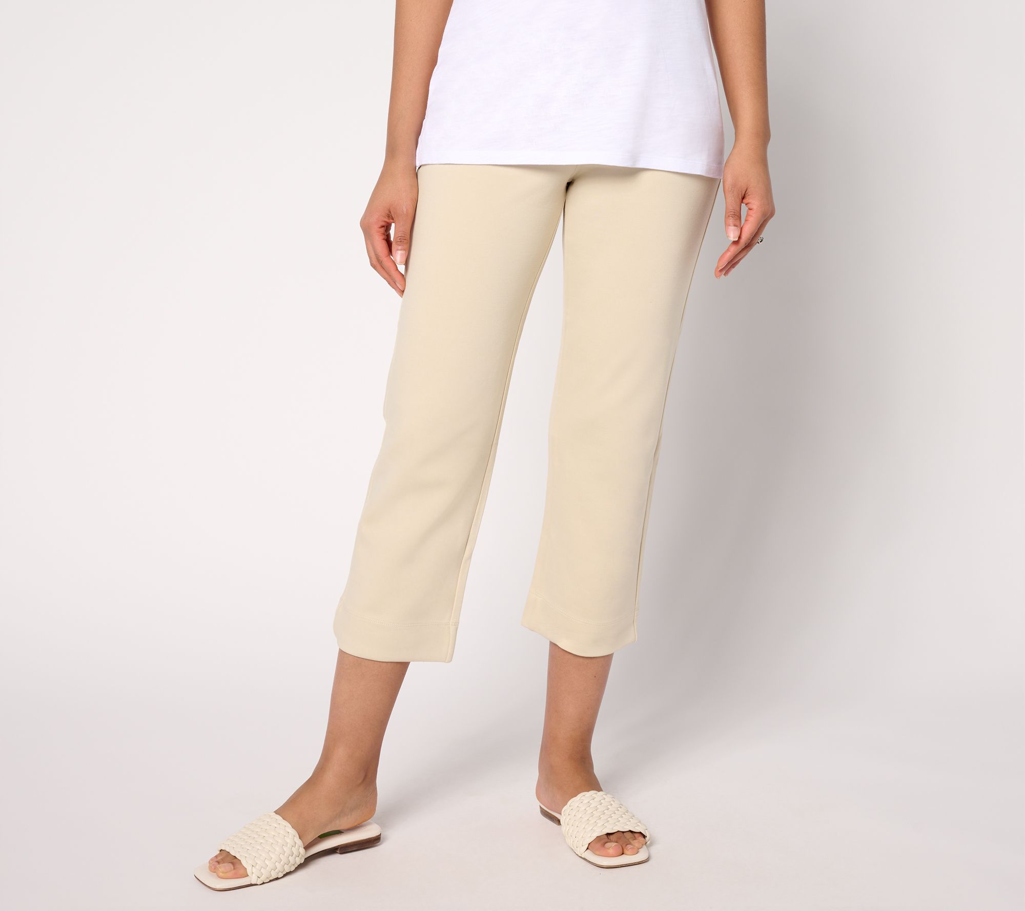"As Is" Belle by Kim Gravel Petite Ponte Wide Hem Resort Crop Pants