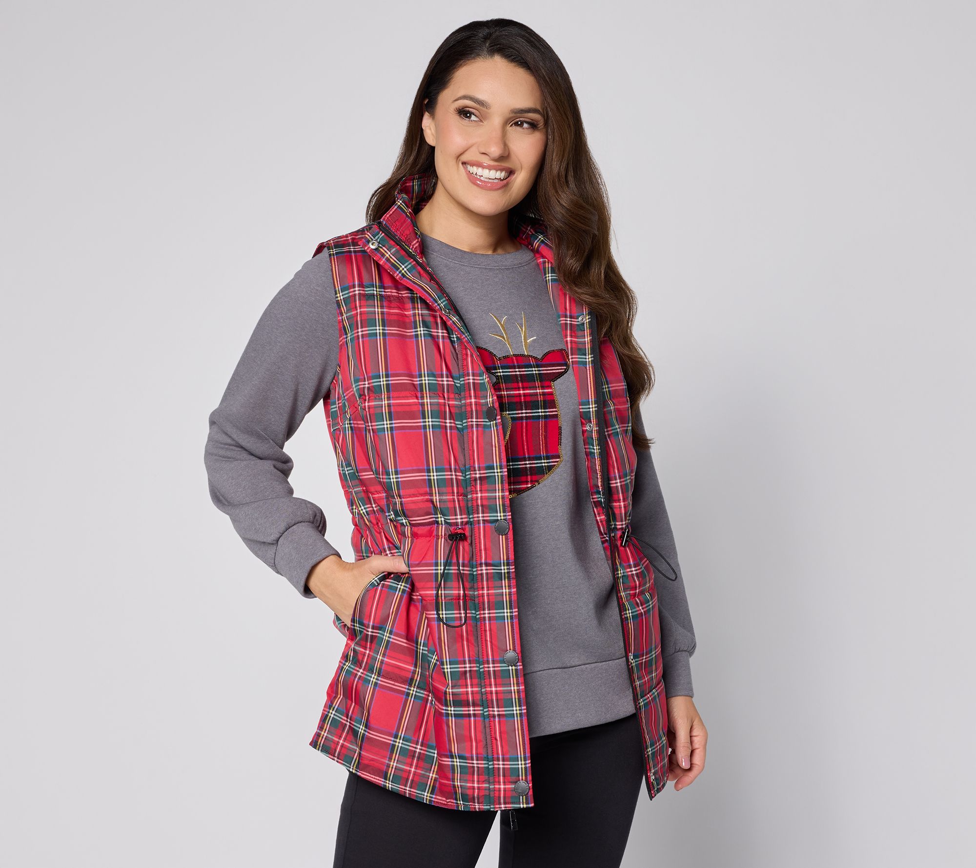 Jingle Belles by Kim Gravel Petite Tartan Cinch Waist Vest