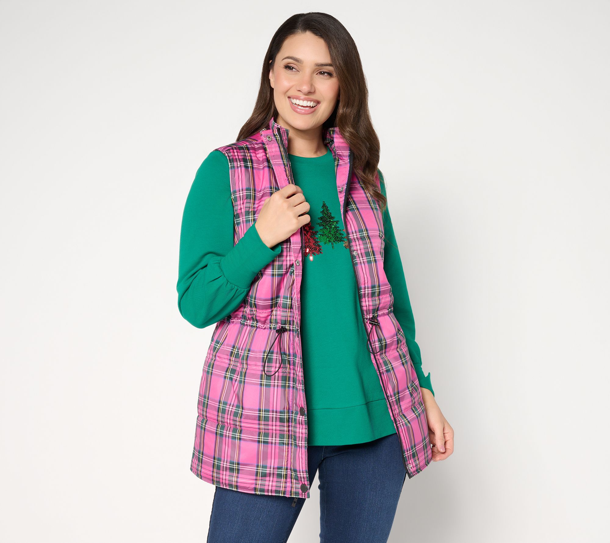 Jingle Belles by Kim Gravel Petite Tartan Cinch Waist Vest