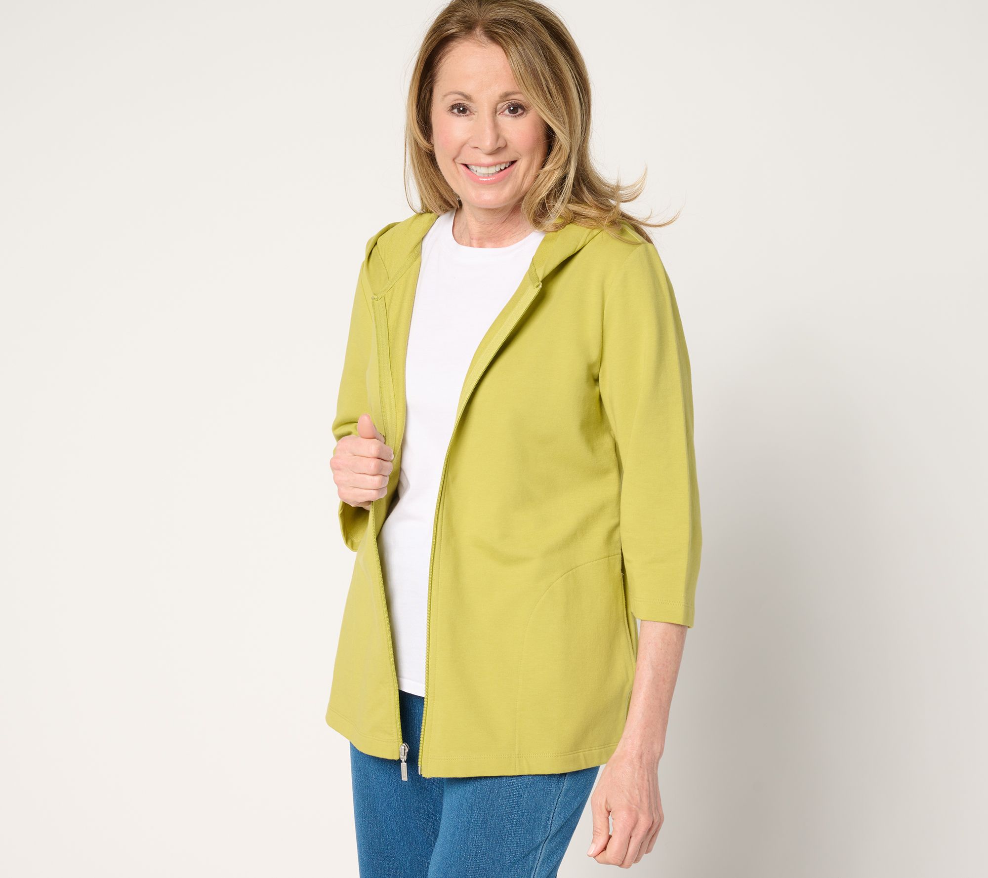 "As Is" Denim & Co. Active French Terry Floral or Solid Zip-Up Jacket