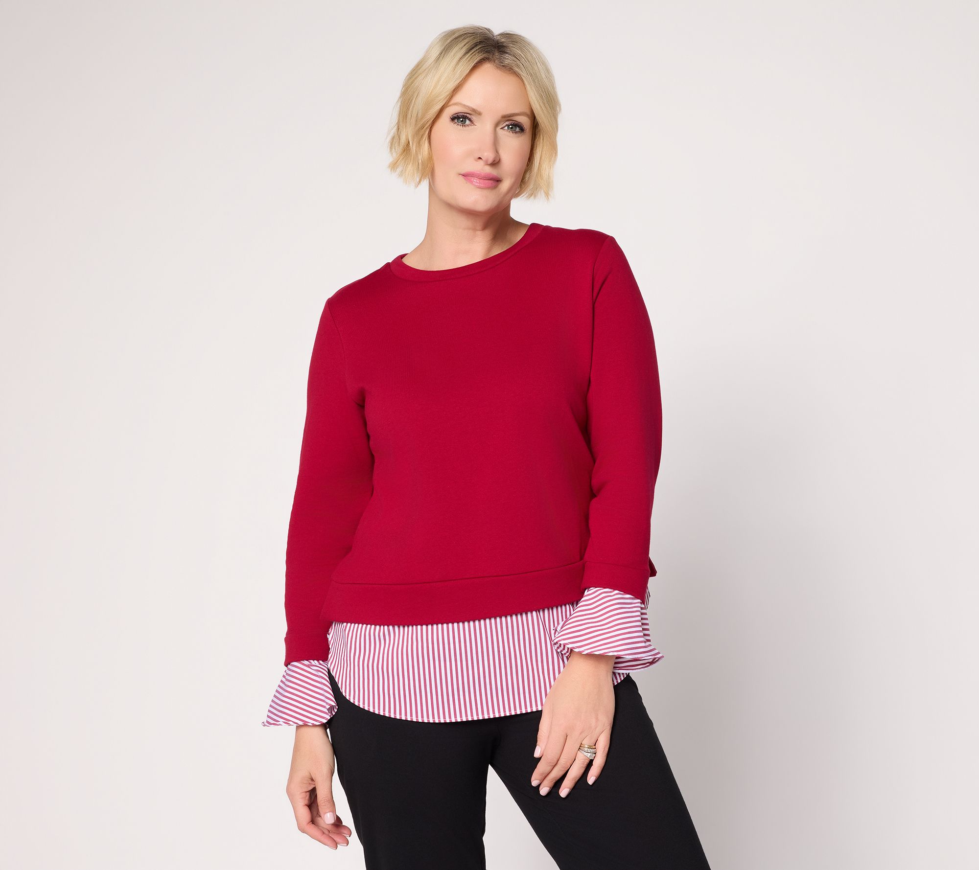  Susan Graver Weekend French Terry with Woven Combo Top