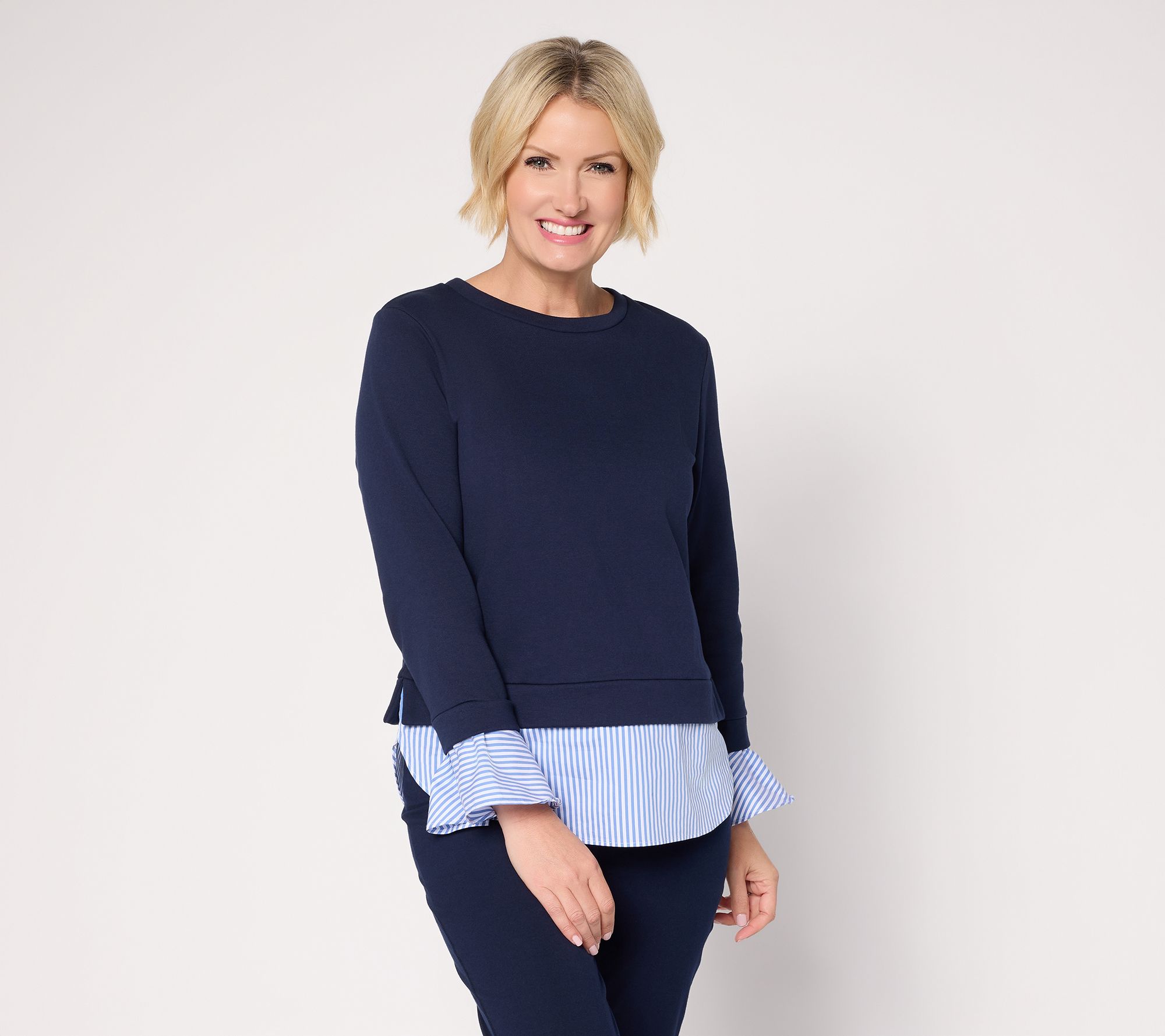 Susan Graver Weekend French Terry with Woven Combo Top