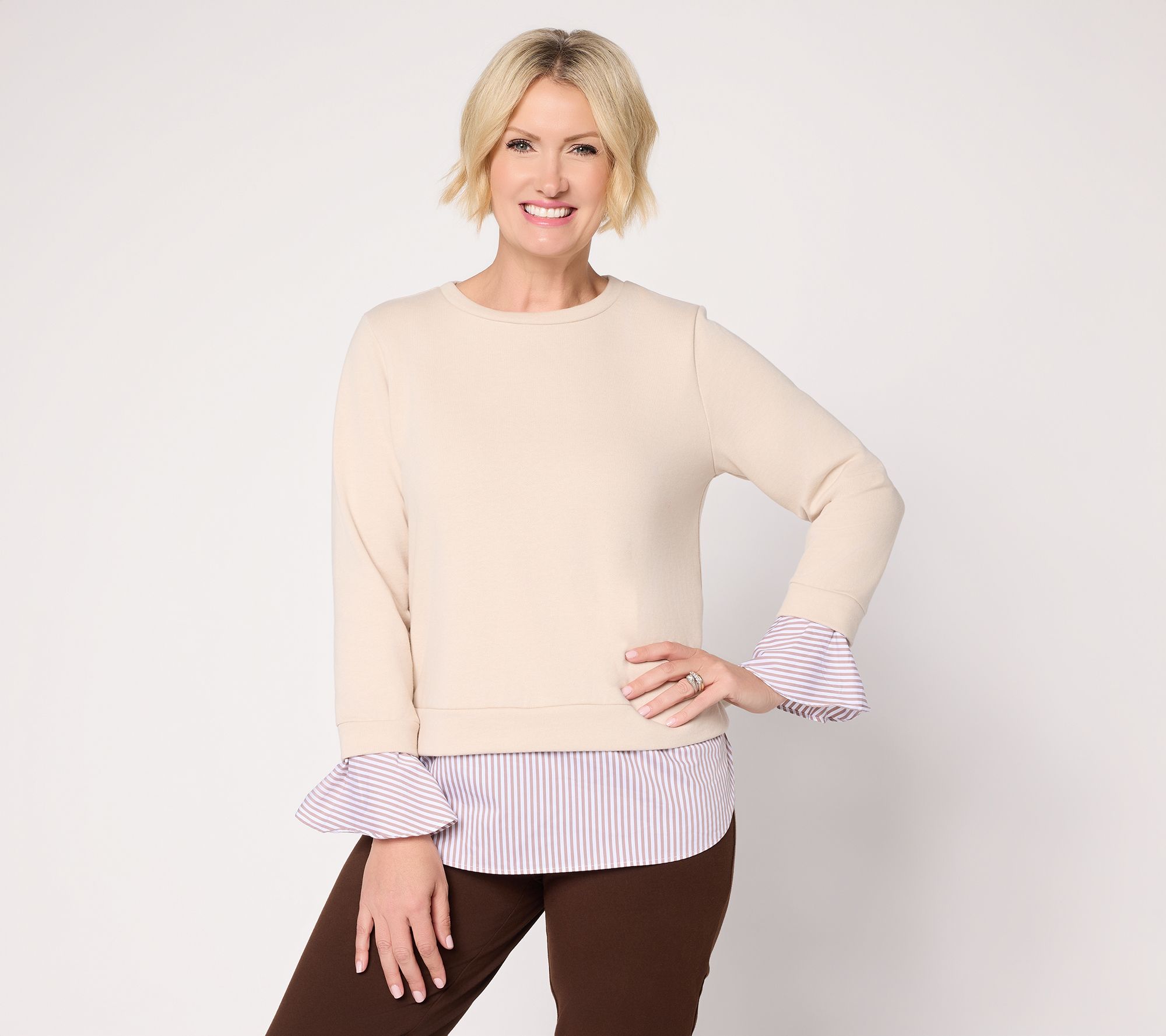Susan Graver Weekend French Terry with Woven Combo Top