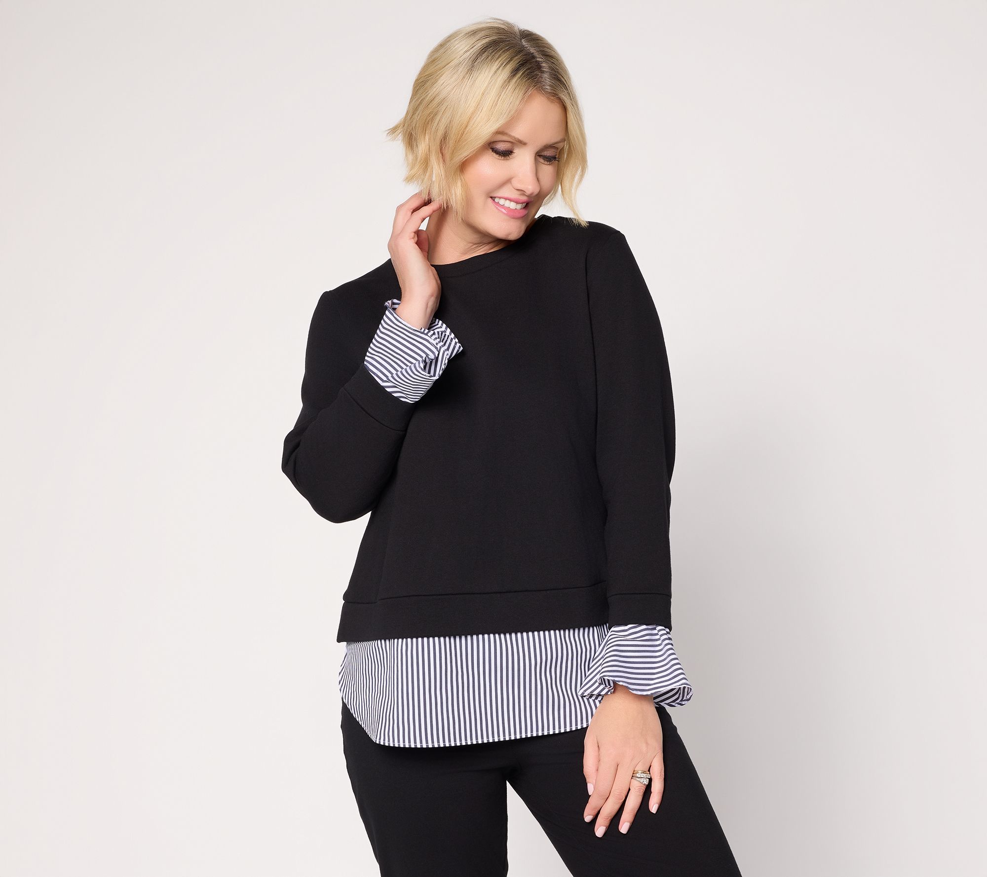 Susan Graver Weekend French Terry with Woven Combo Top