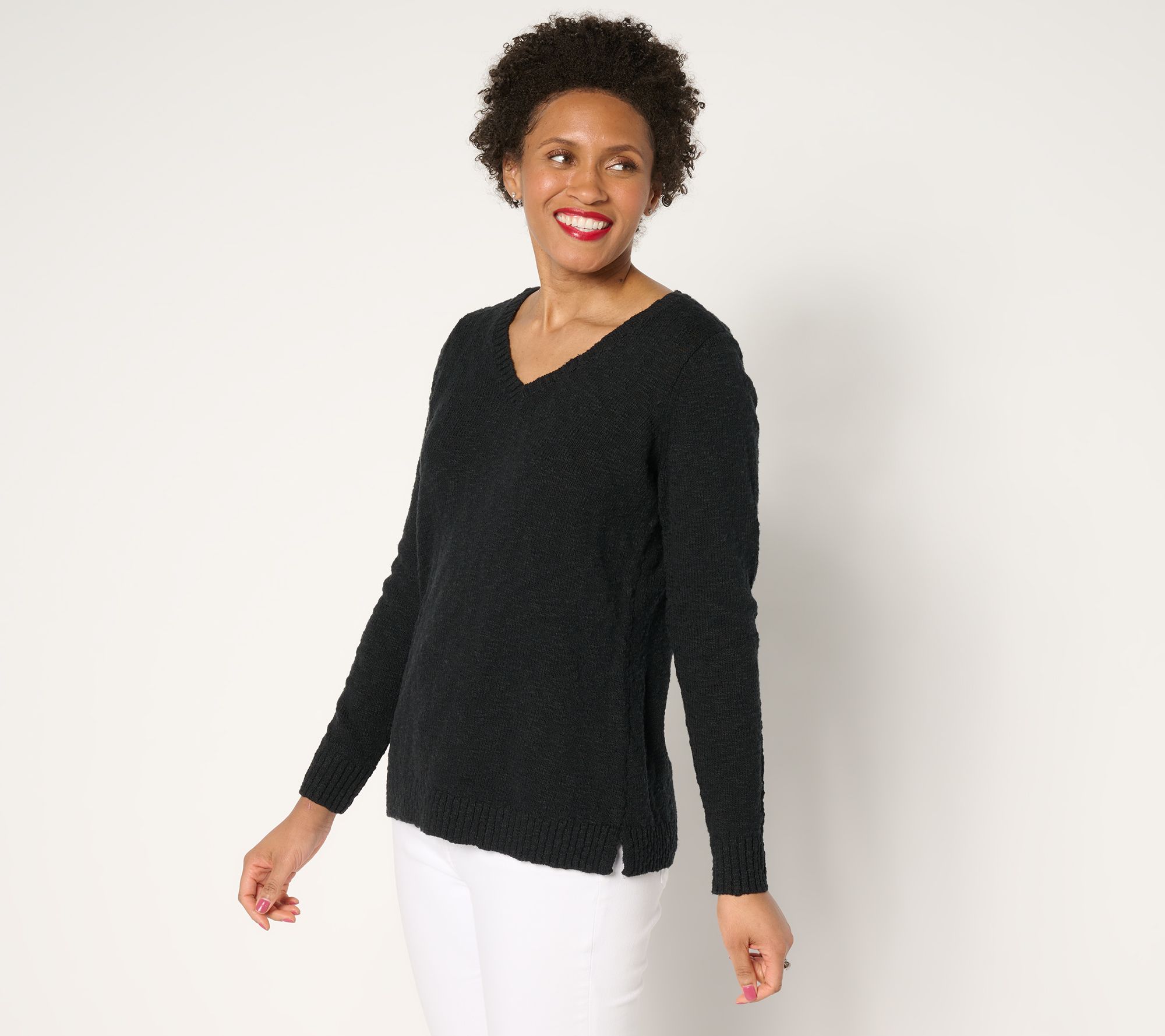 "As Is" Belle Beach by Kim Gravel Gotta Getaway Cotton V Neck Sweater