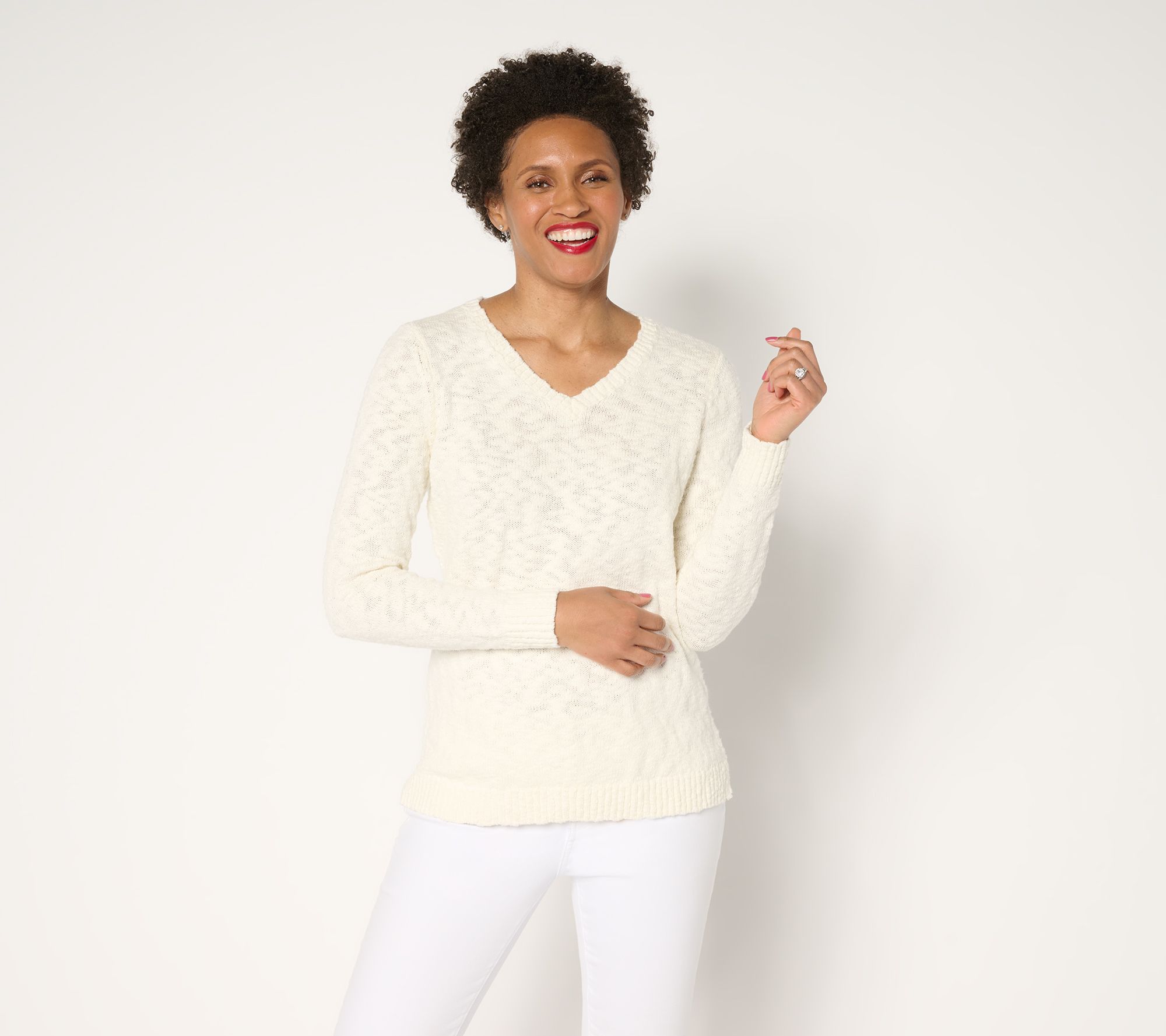 "As Is" Belle Beach by Kim Gravel Gotta Getaway Cotton V Neck Sweater