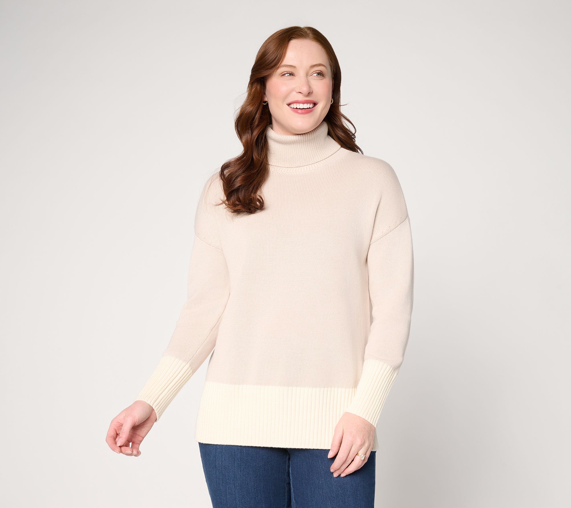 Belle by Kim Gravel Mixed Knit Color Block Turtleneck