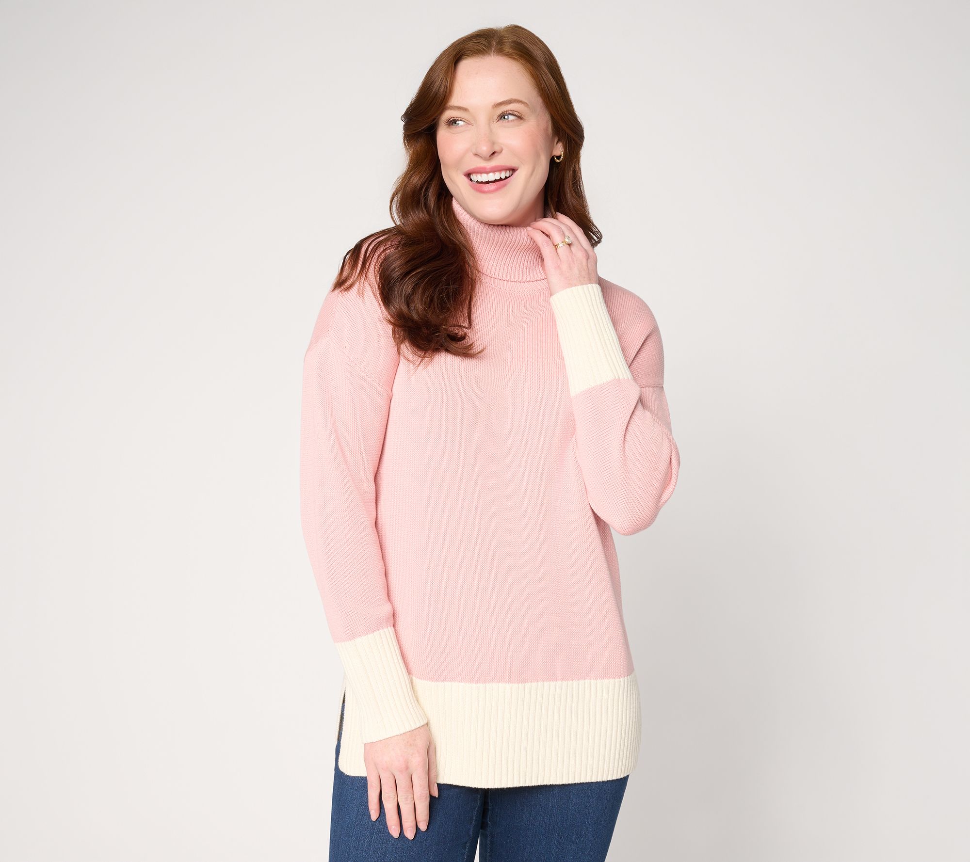 Belle by Kim Gravel Mixed Knit Color Block Turtleneck