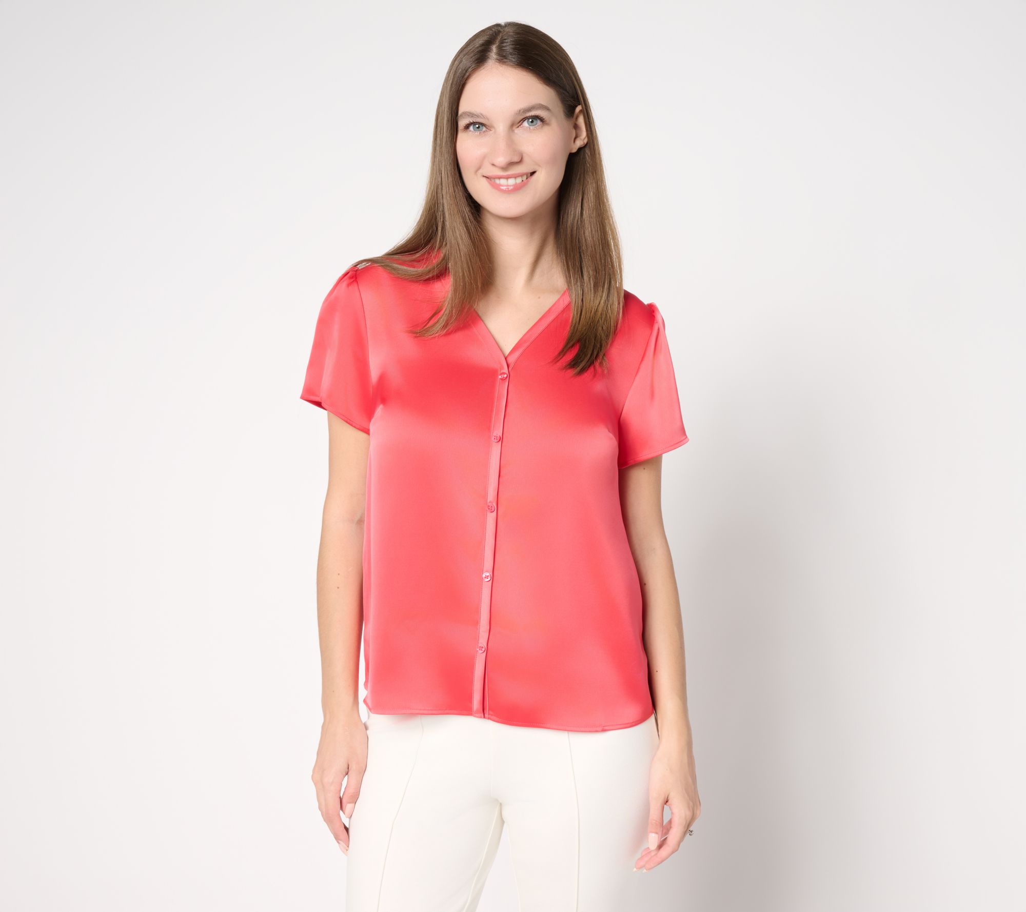 "As Is" BEAUTIFUL by Lawrence Zarian Cap Sleeve Button Top