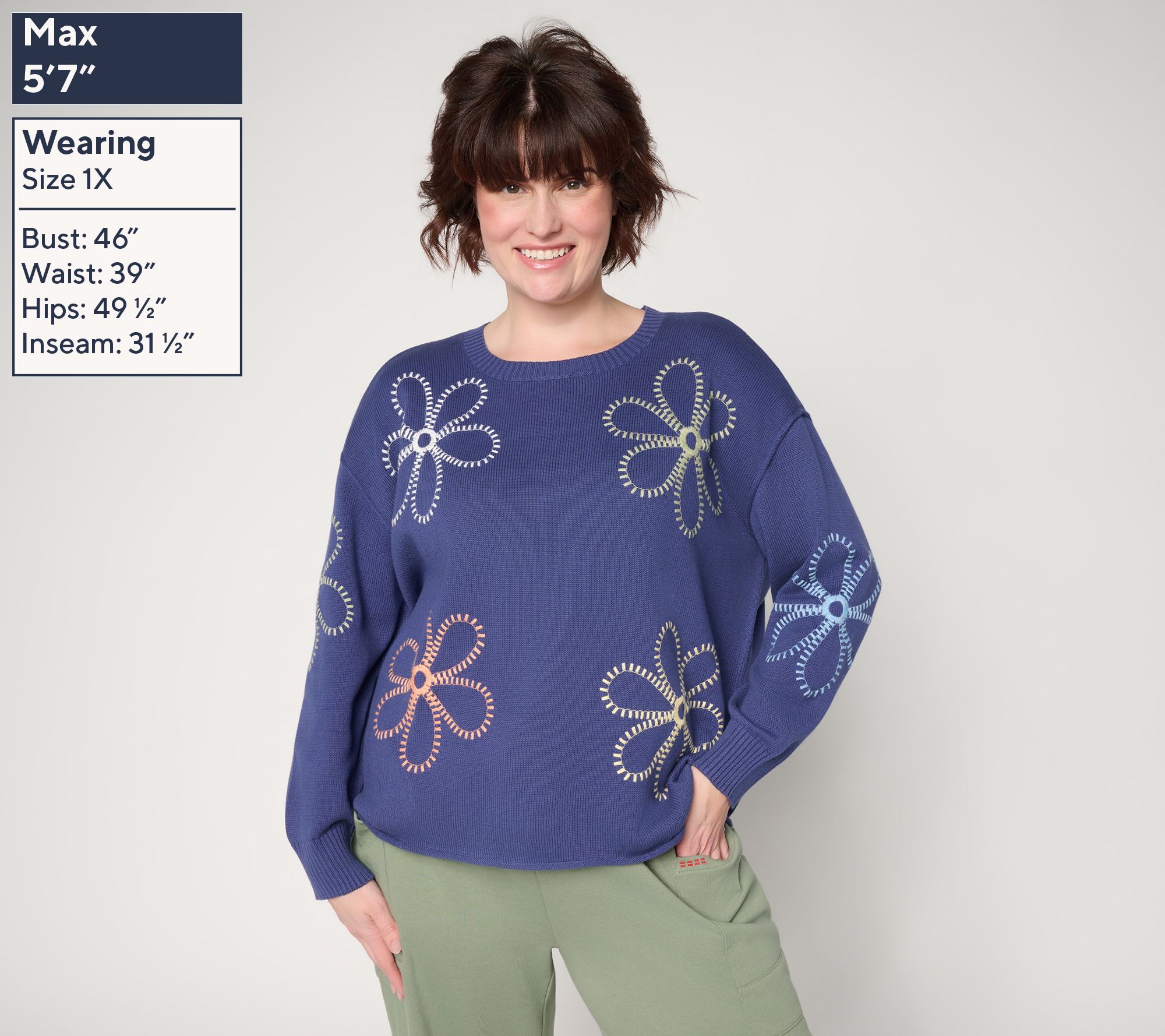 Peace Love World 100% Cotton Novelty Motif Sweater - QVC.com