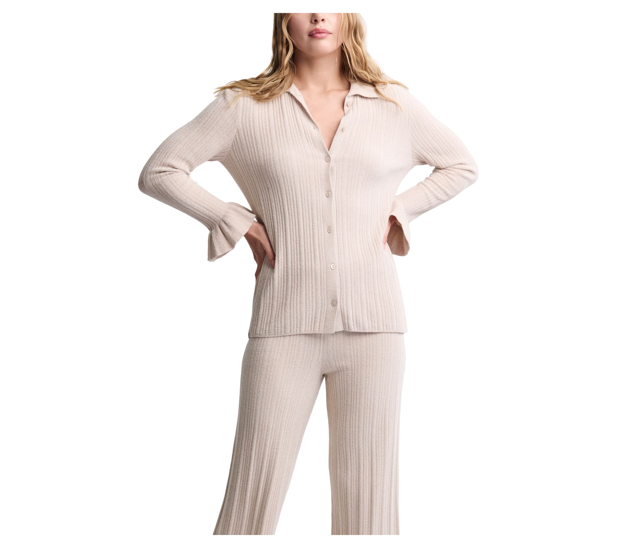 Barefoot Dreams CozyChic Ultra Lite Ribbed Ruffle Cuff Shirt