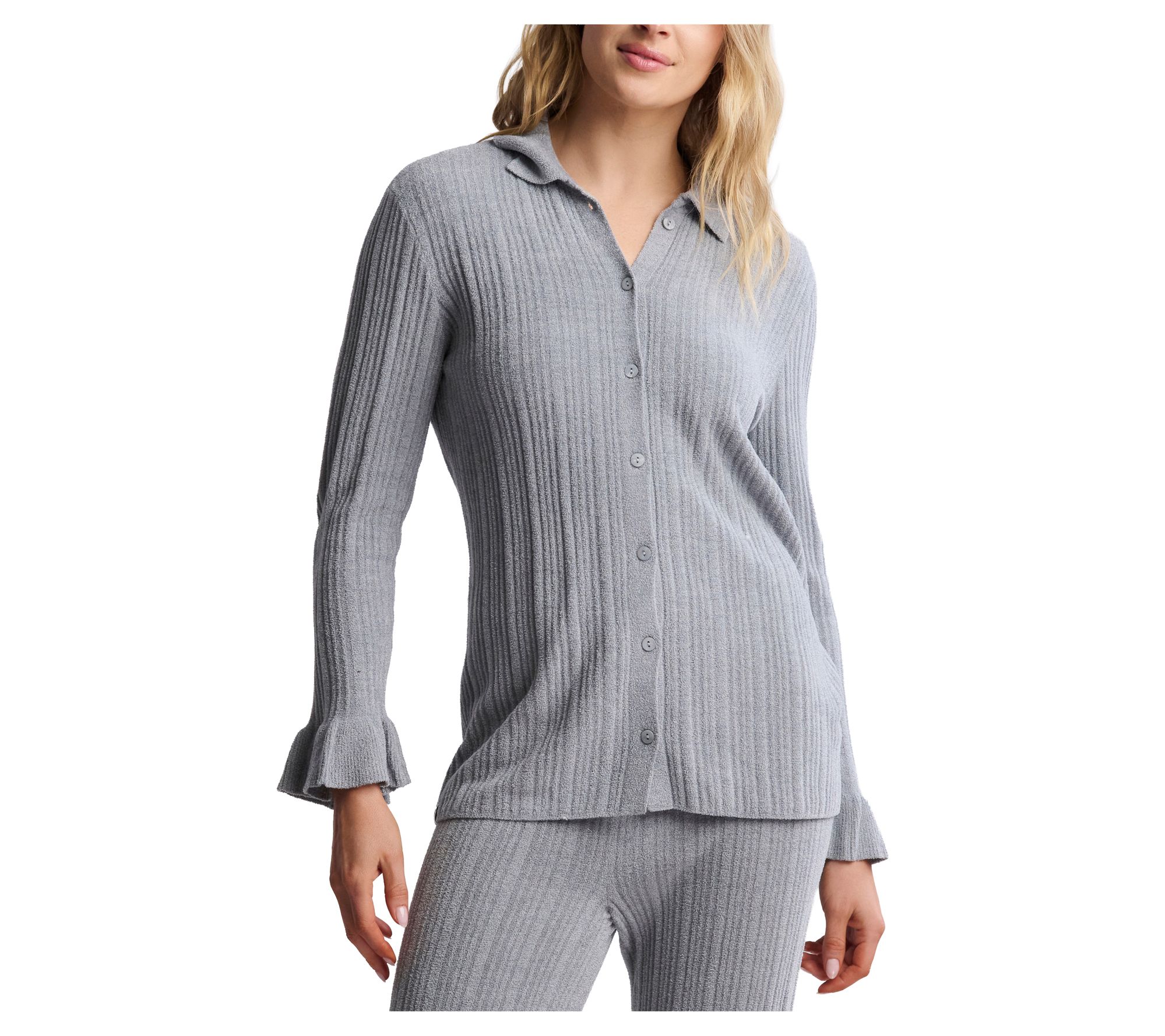 Barefoot Dreams CozyChic Ultra Lite Ribbed Ruffle Cuff Shirt