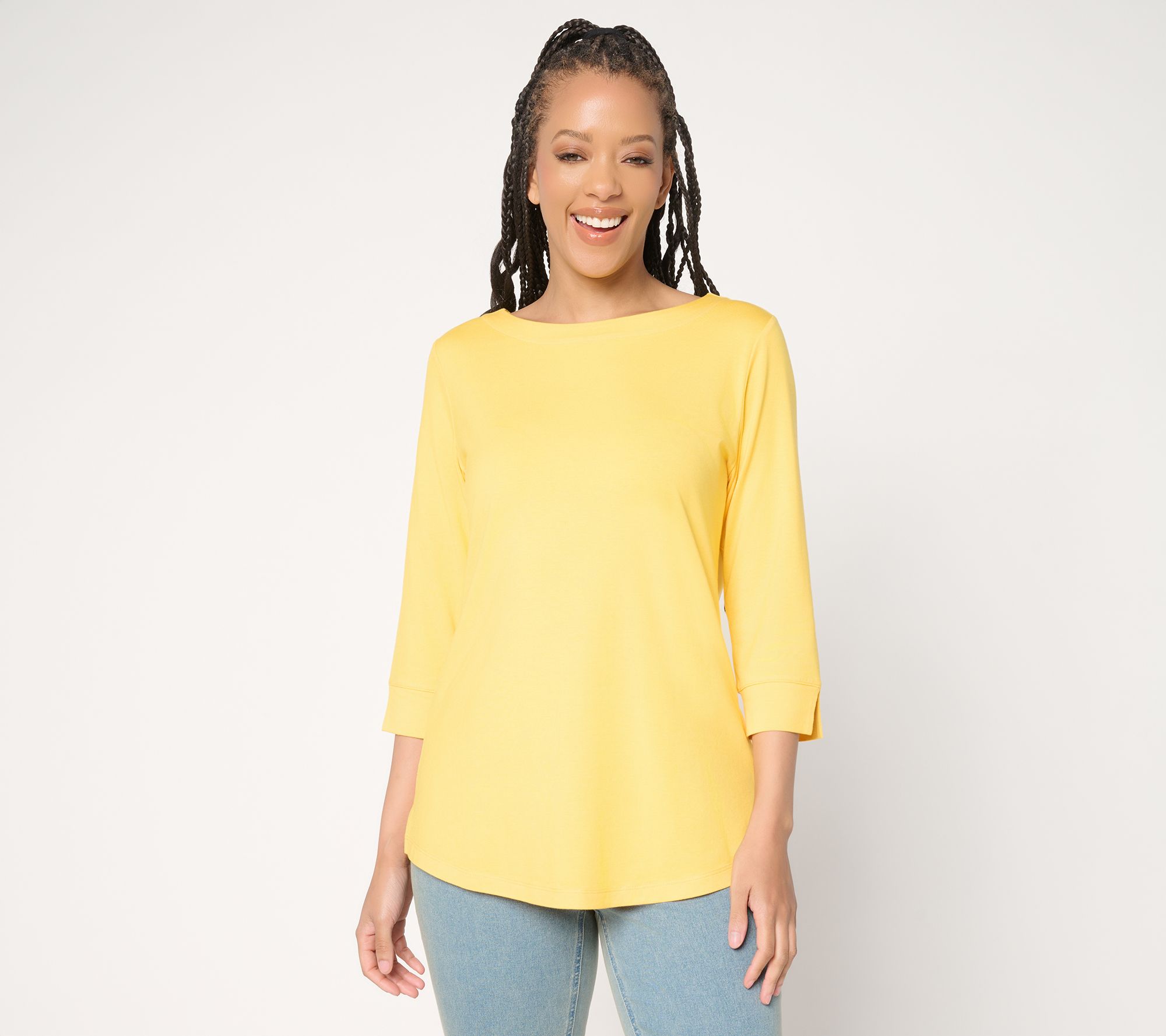 Denim & Co. Essentials So Soft Jersey 3/4 Sleeve Boat Neck Top