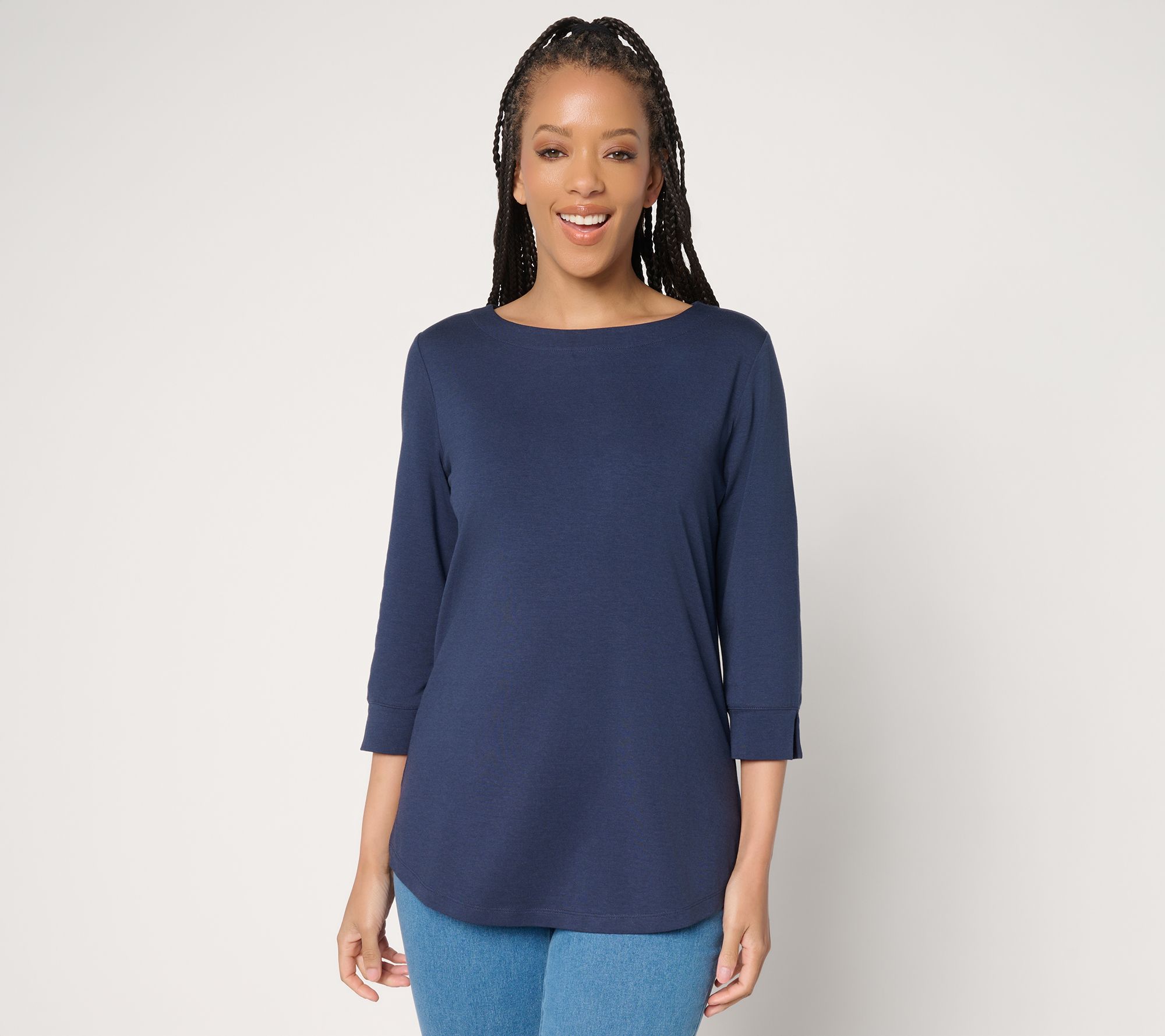 Denim & Co. Essentials So Soft Jersey 3/4 Sleeve Boat Neck Top
