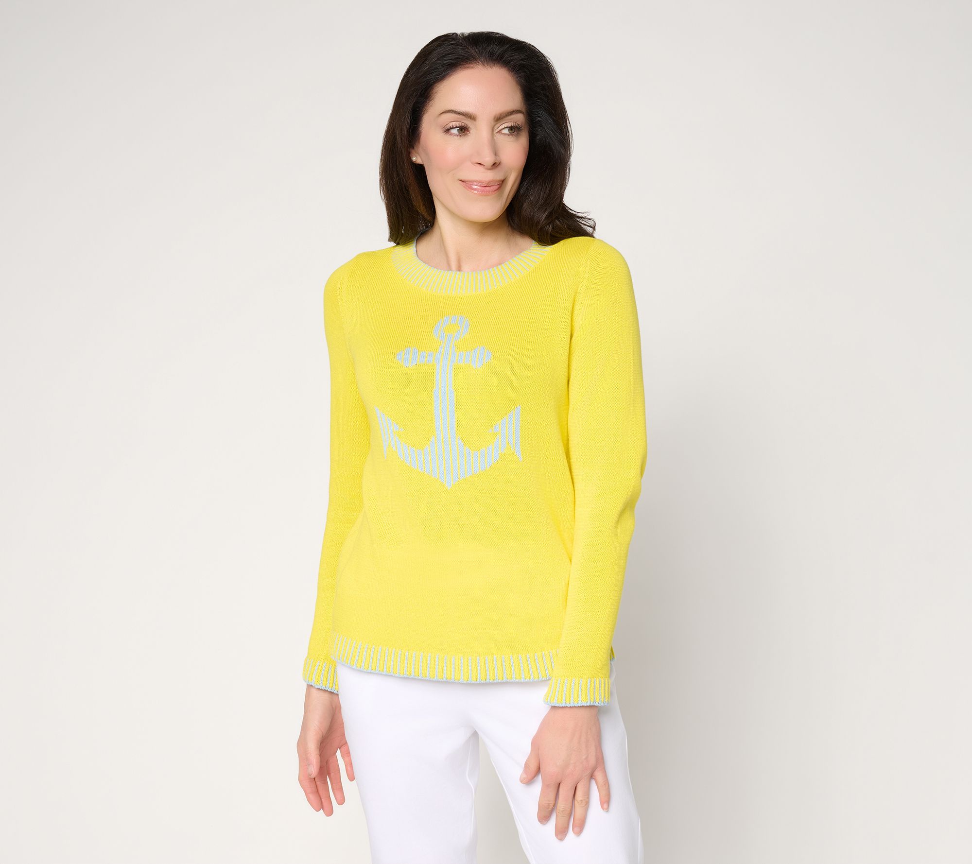 Joan Rivers Intarsia Stripe Anchor Sweater with Rb Detail