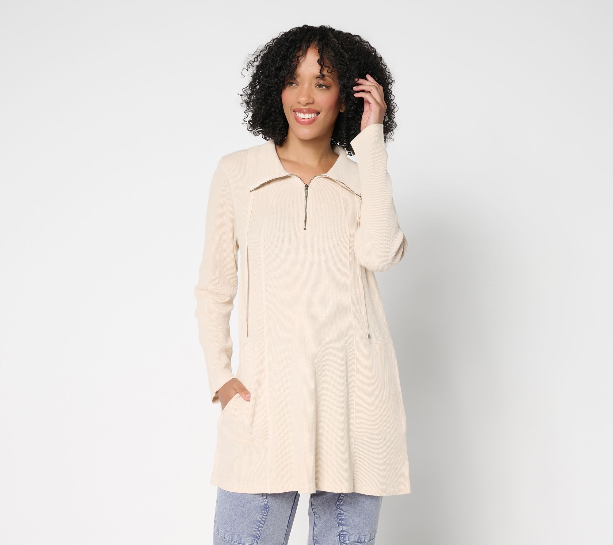 "As Is" LOGO by Lori Goldstein Reg Cotton 1/4 Zip Waffle Top