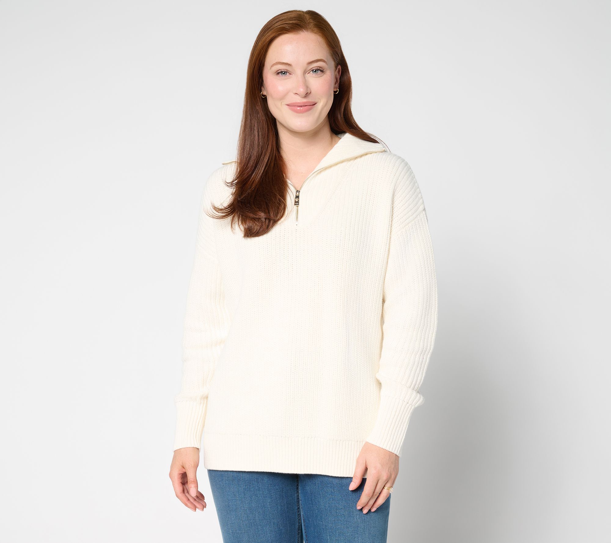 "As Is" Belle by Kim Gravel Chunky Shaker Half Zip Sweater
