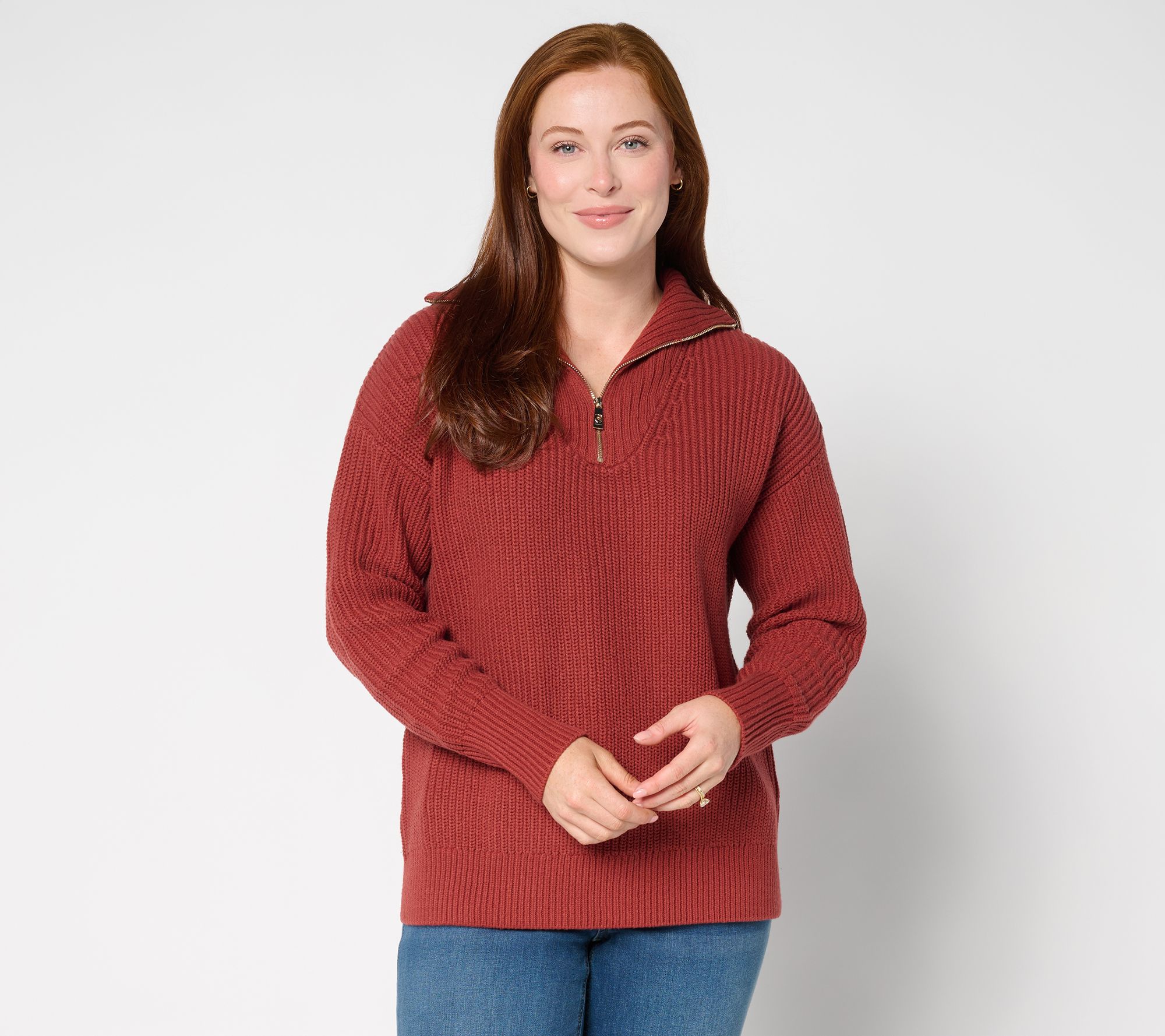 "As Is" Belle by Kim Gravel Chunky Shaker Half Zip Sweater