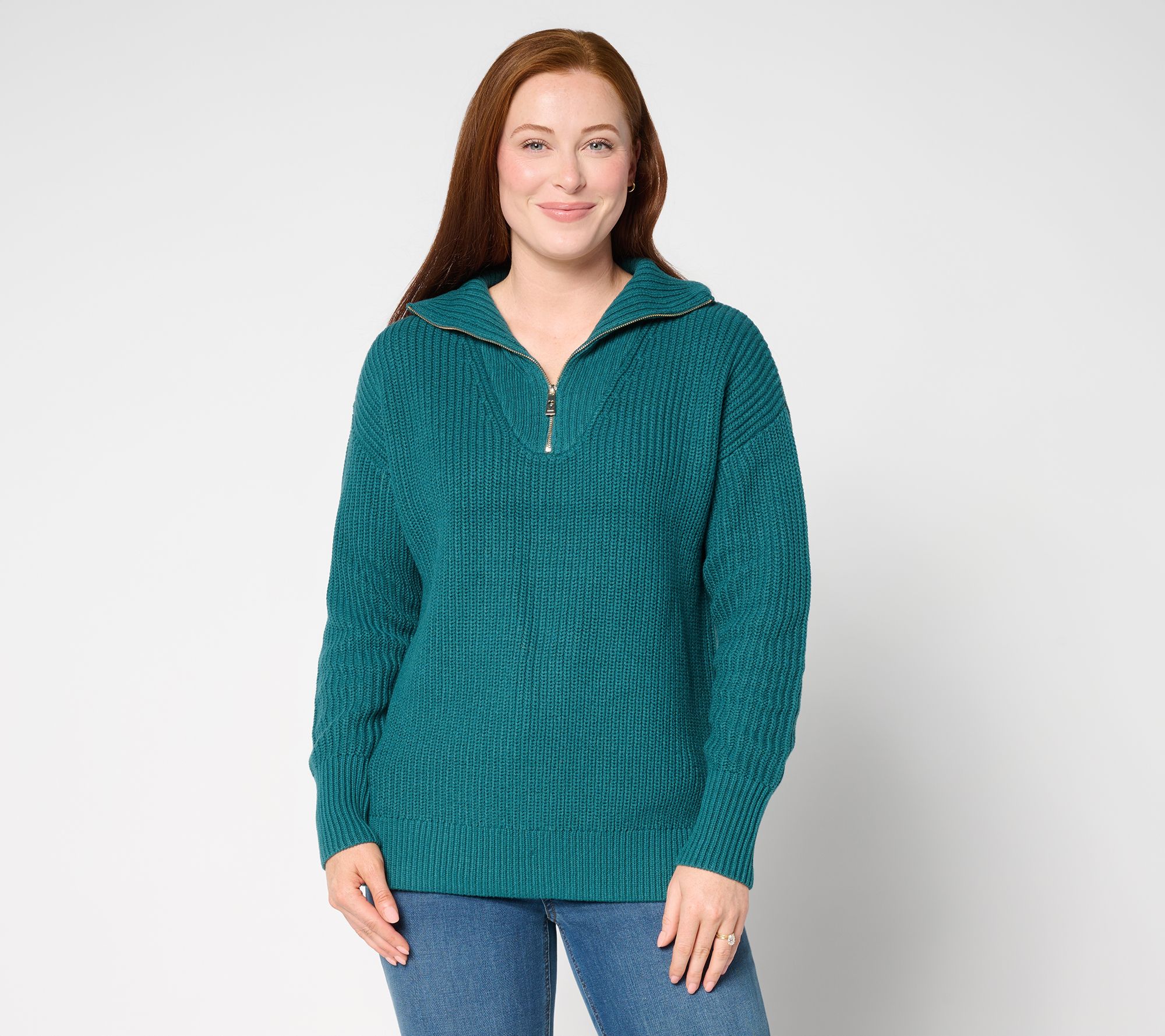 "As Is" Belle by Kim Gravel Chunky Shaker Half Zip Sweater