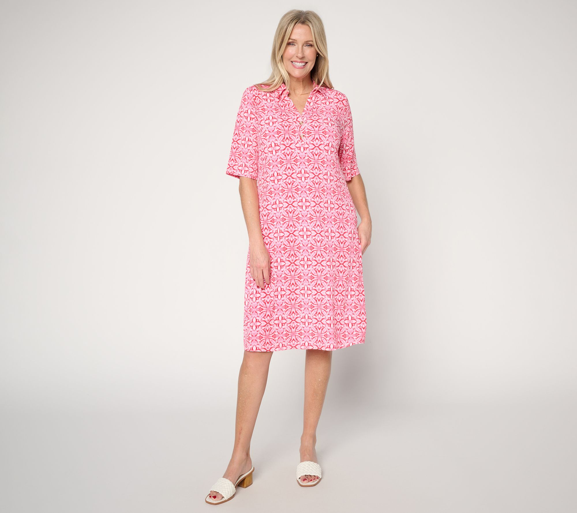 Susan Graver Petite Printed Liquid Knit Dress with Collar