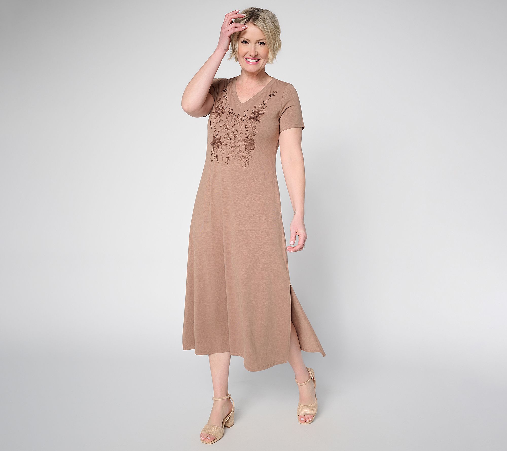 Belle by Kim Gravel Petite Slub Knit Blushing Blooms Maxi Dress