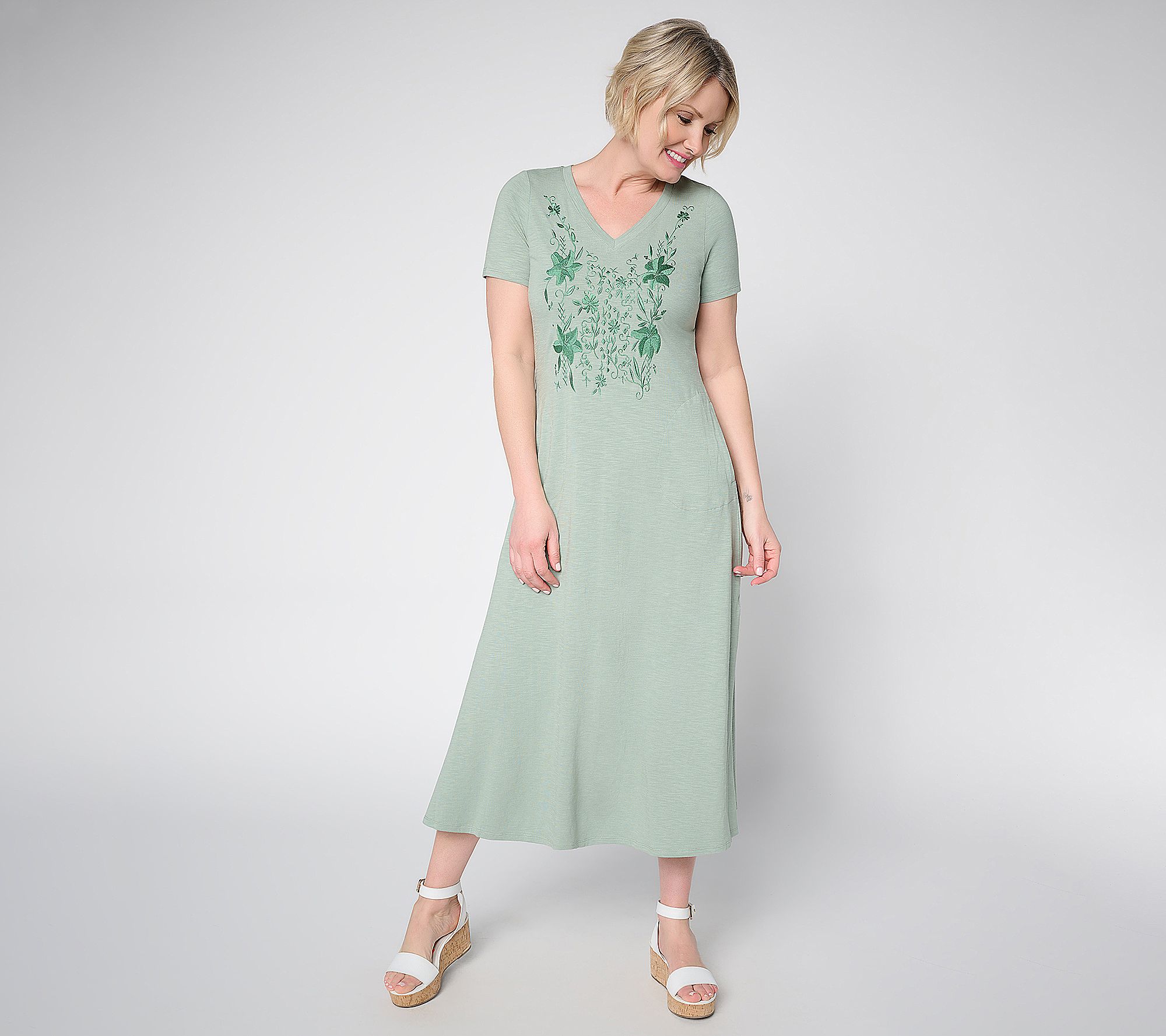 Belle by Kim Gravel Petite Slub Knit Blushing Blooms Maxi Dress