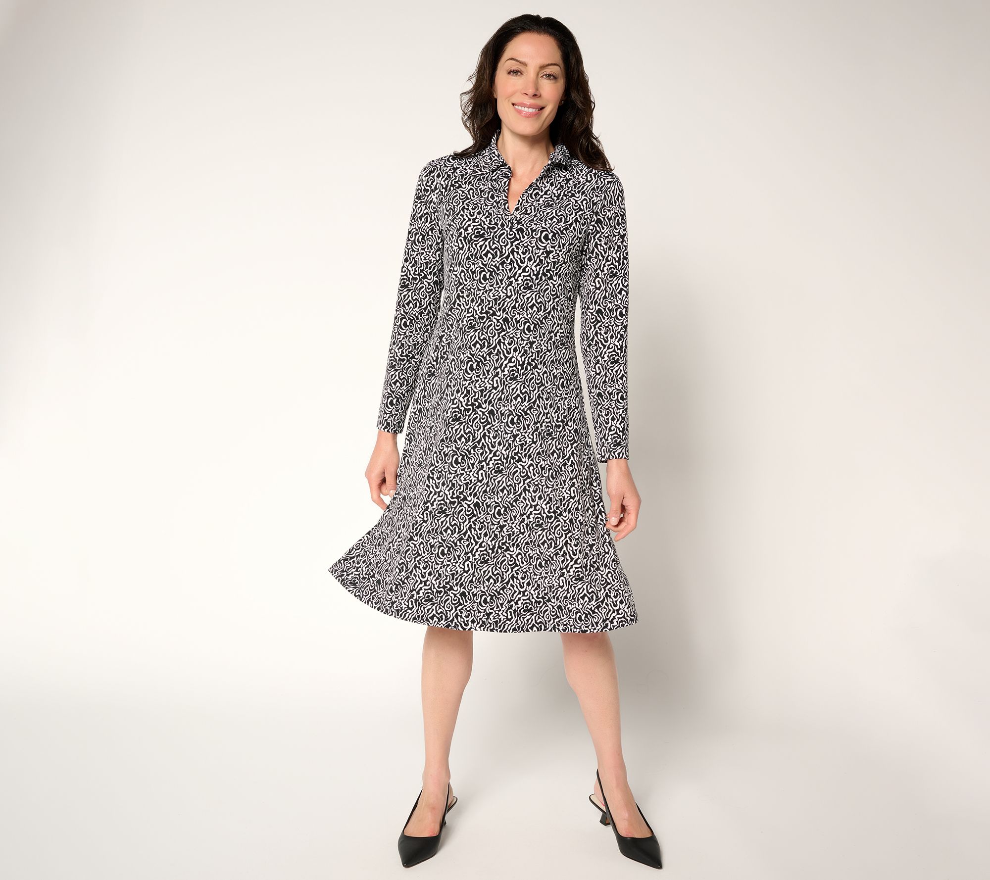 "As Is" Susan Graver Reg Printed Liquid Knit Collared Midi Dress