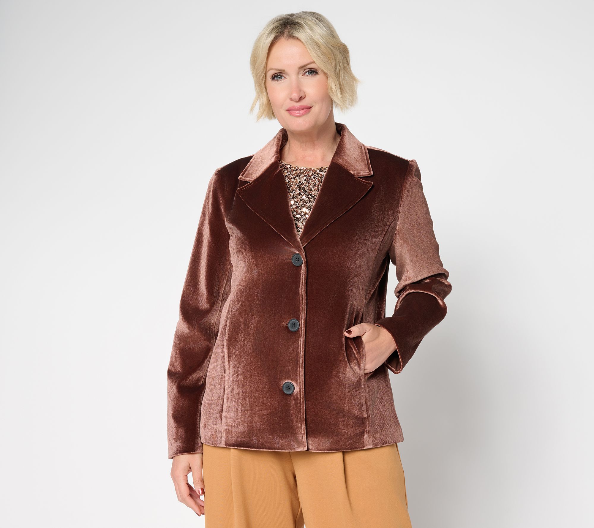 "As Is" by Stacy London Single Breasted Velvet Blazer